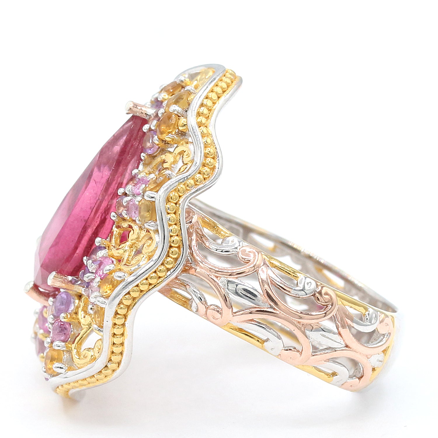 Gems en Vogue 5.24ctw Rubellite & Multi Gemstones Ring