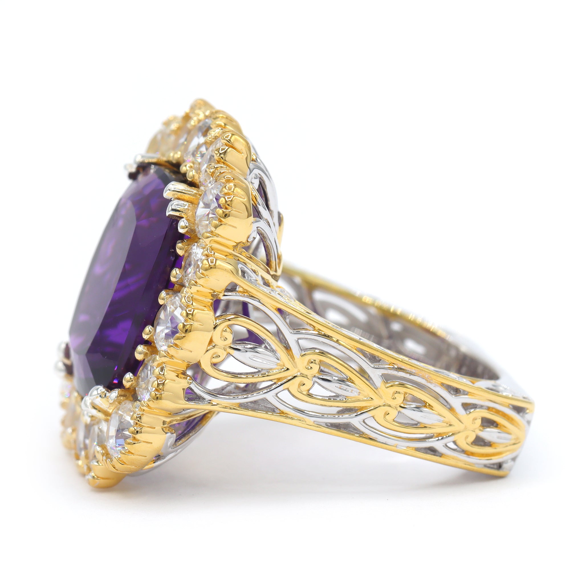 Gems en Vogue One-of-a-Kind 24K Palladium Silver 14.94ctw Namibian Amethyst & White Zircon Halo Ring