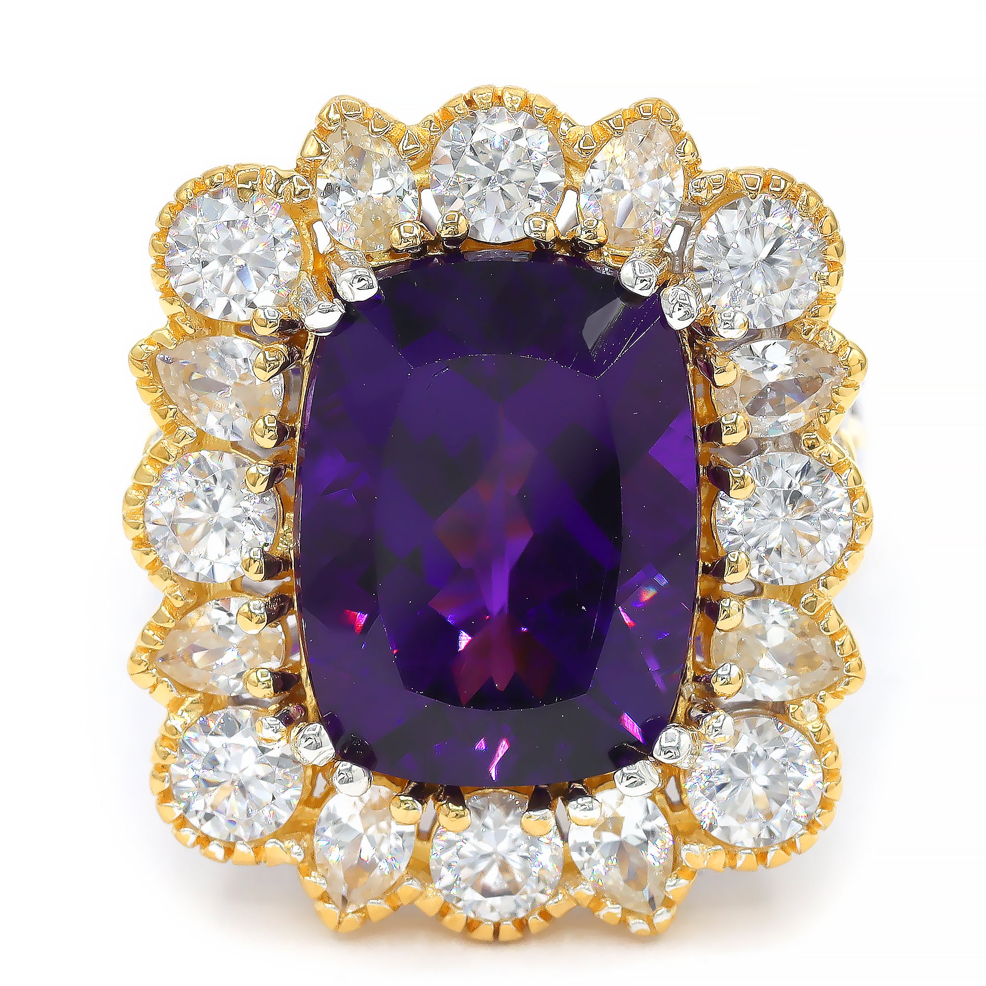 Gems en Vogue One-of-a-Kind 24K Palladium Silver 14.94ctw Namibian Amethyst & White Zircon Halo Ring