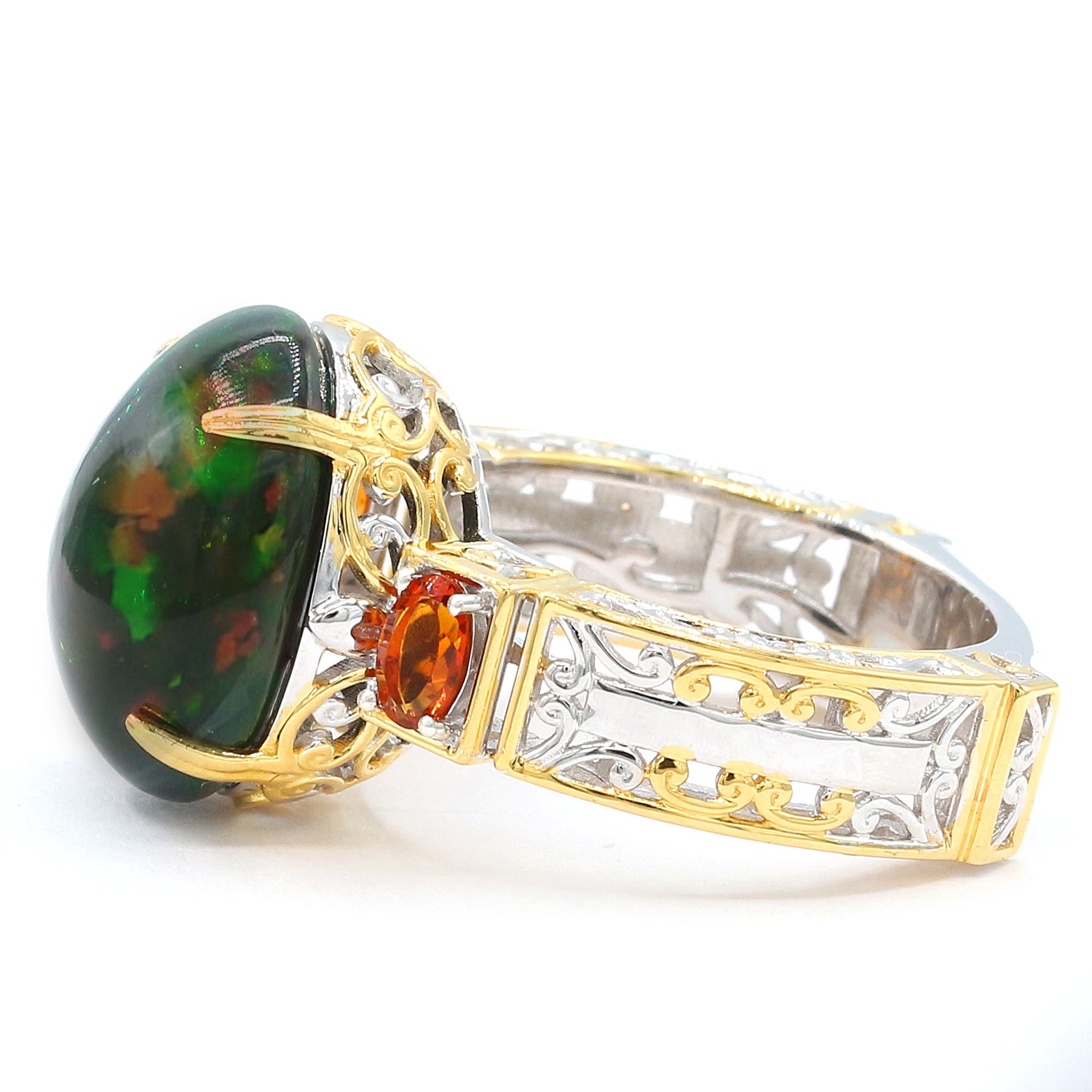 Limited Edition Gems en Vogue Luxe, One-of-a-Kind 8.16ctw Black Ethiopian Opal & Madeira Citrine Ring