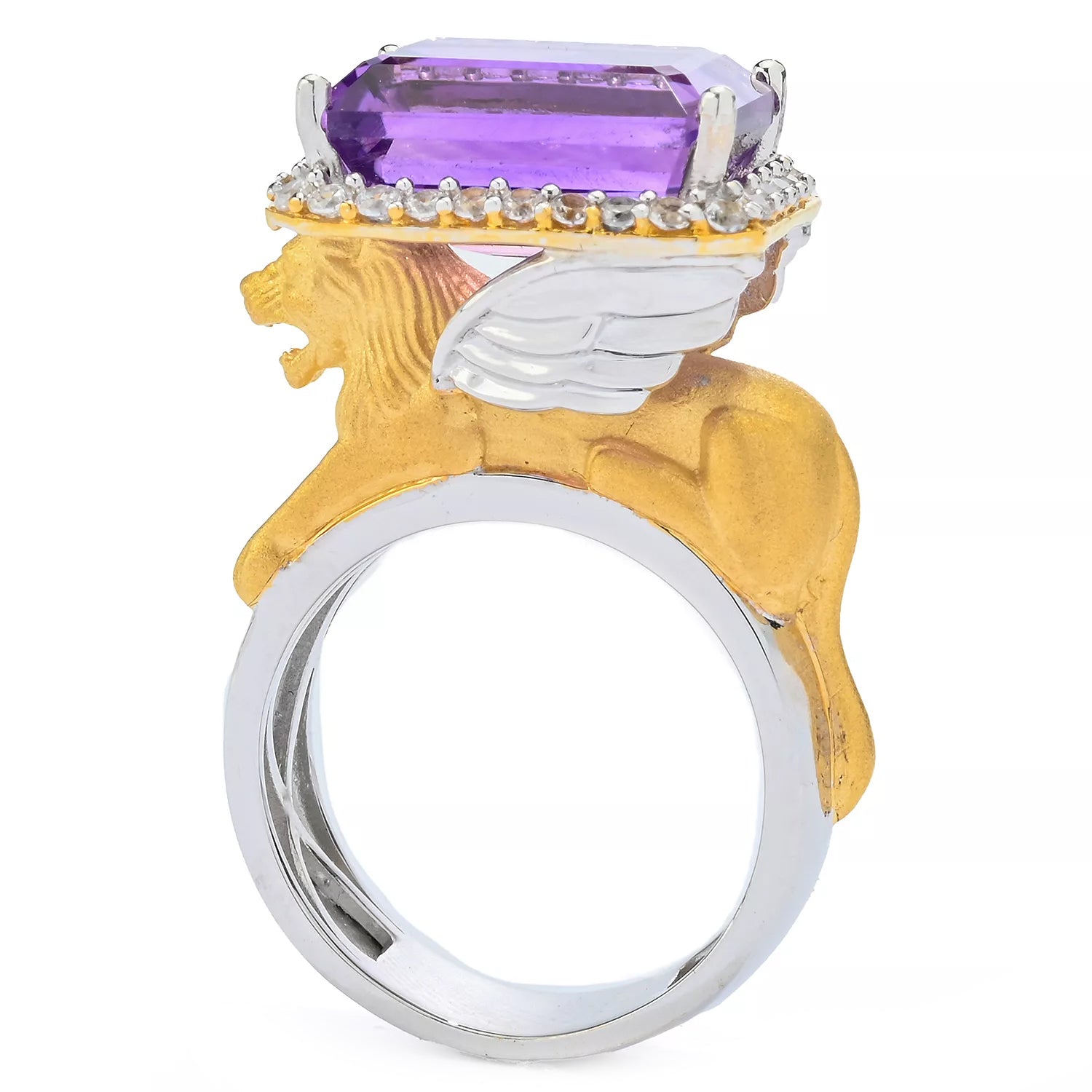 Gems en Vogue 8.01ctw African Amethyst & White Zircon Griffin Ring