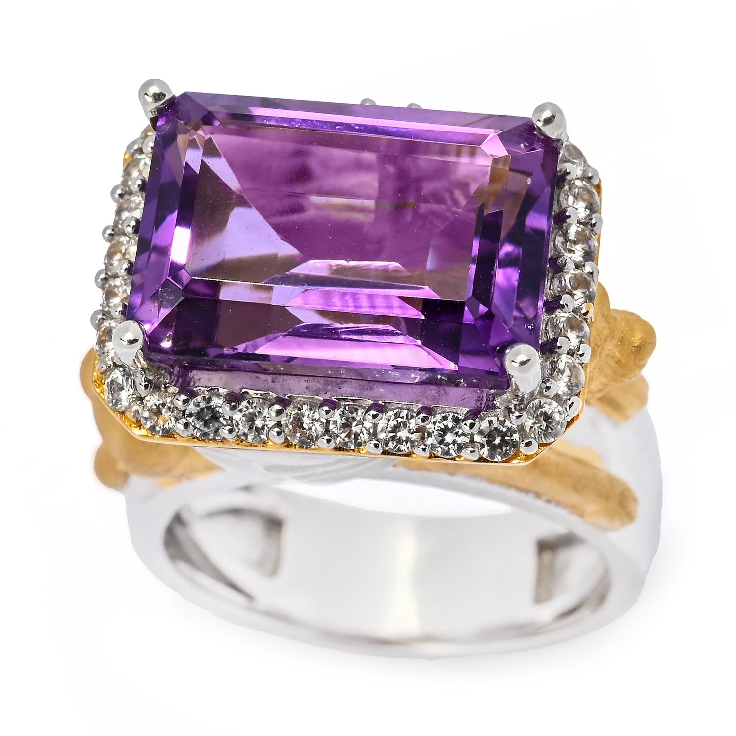 Gems en Vogue 8.01ctw African Amethyst & White Zircon Griffin Ring