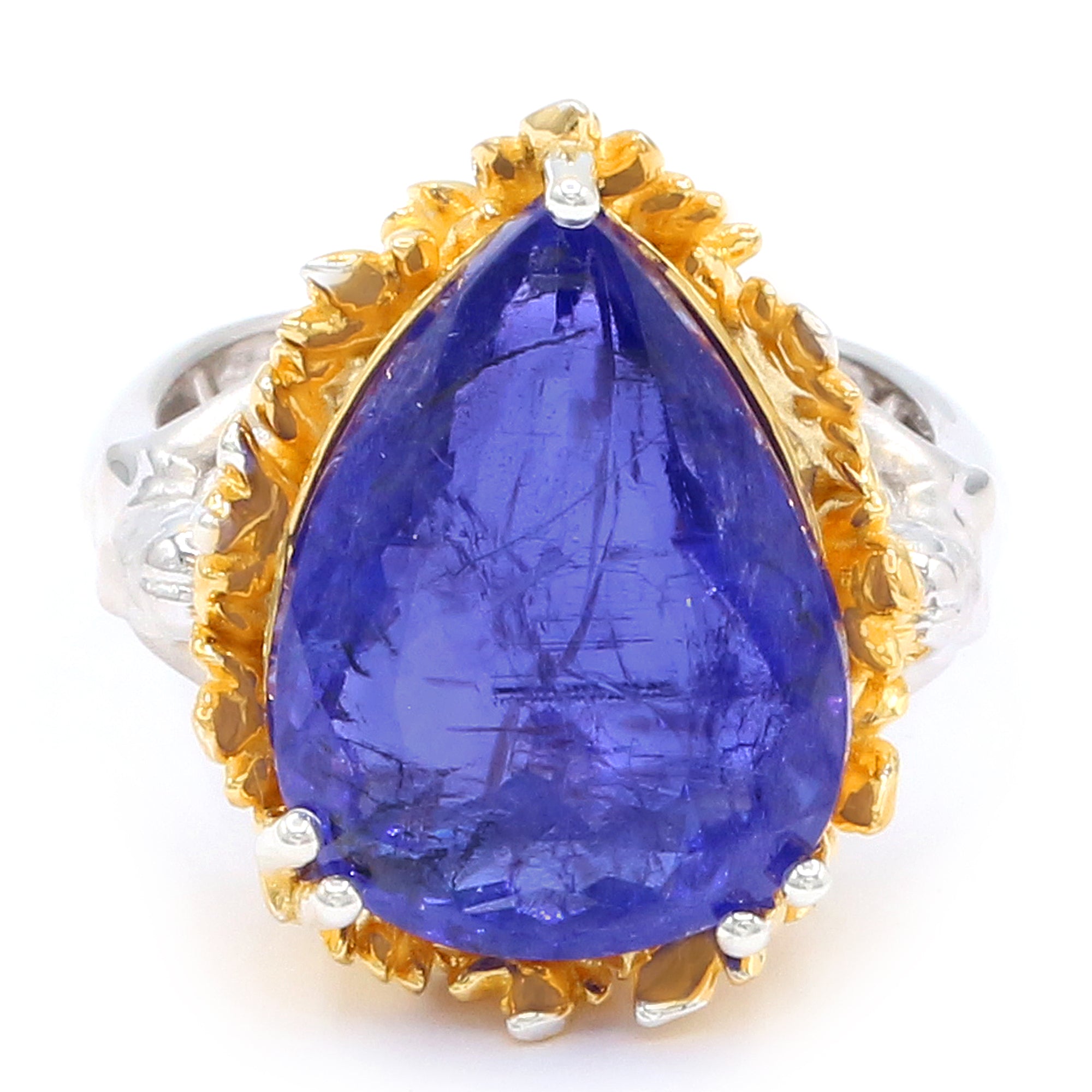 Couture Gems One-of-a-Kind 24K Palladium Silver 14.42ctw Pear Shape Tanzanite Ring