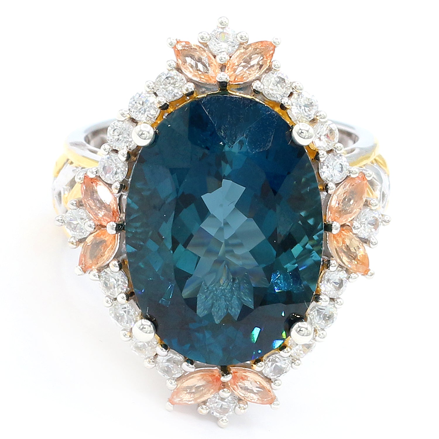 Limited Edition Gems en Vogue One-of-a-Kind 16.21ctw London Blue Topaz, Padparadscha Sapphire & White Zircon Ring