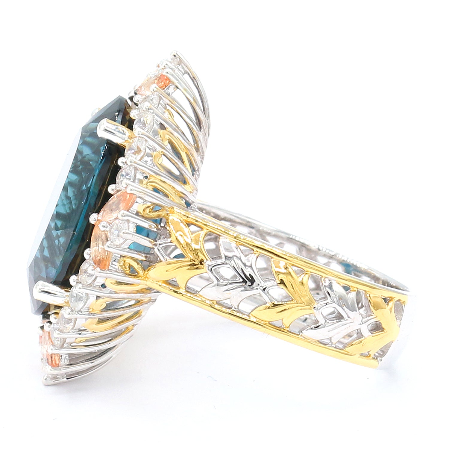 Limited Edition Gems en Vogue One-of-a-Kind 16.21ctw London Blue Topaz, Padparadscha Sapphire & White Zircon Ring