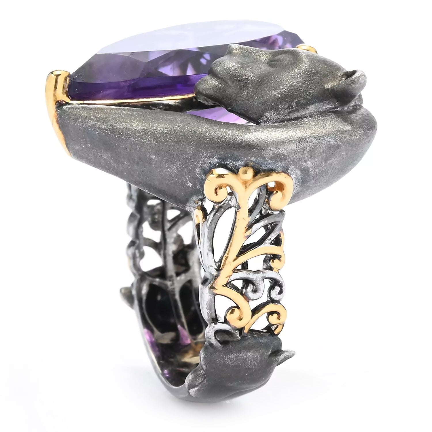 Gems en Vogue 10.44ctw African Amethyst Panther Ring