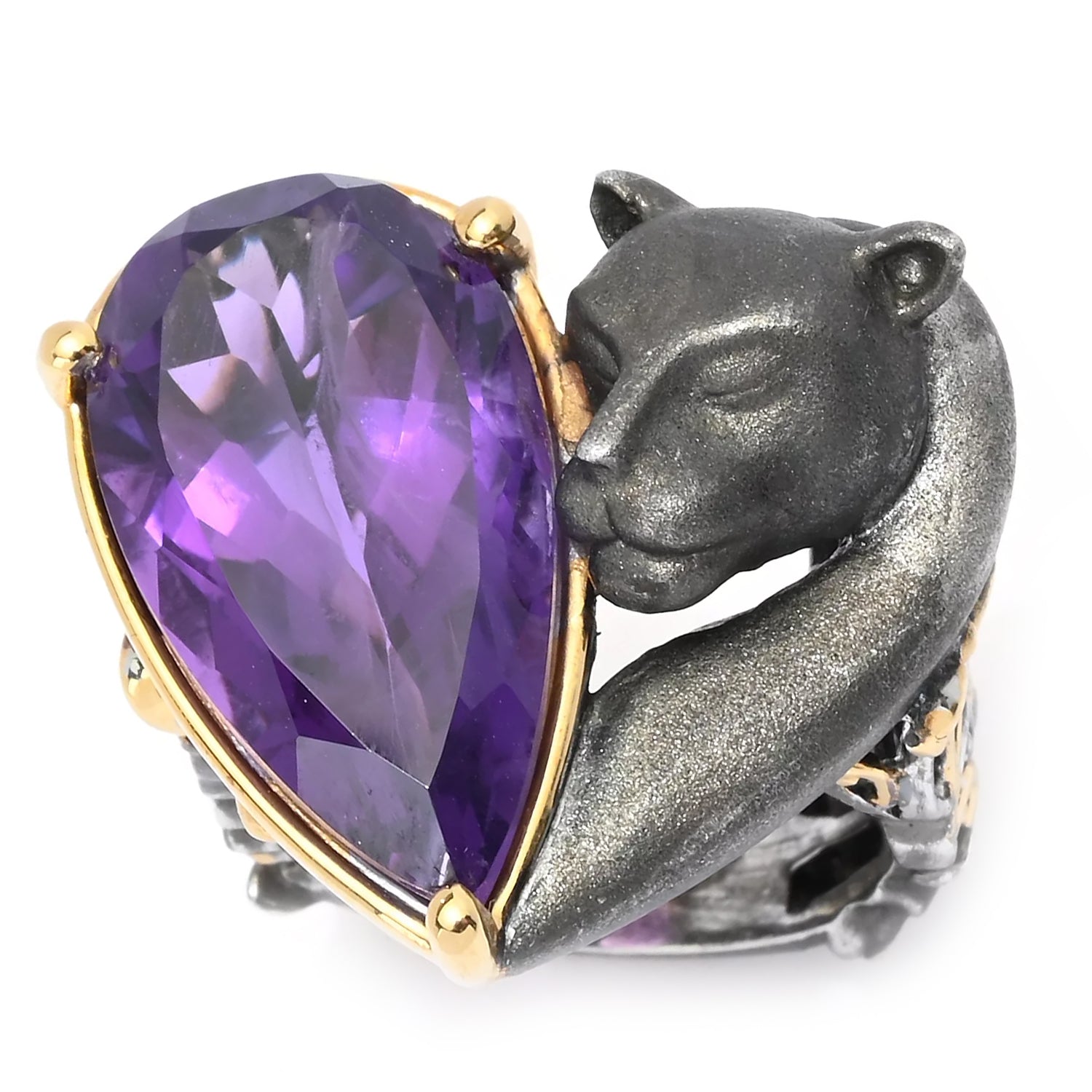 Gems en Vogue 10.44ctw African Amethyst Panther Ring