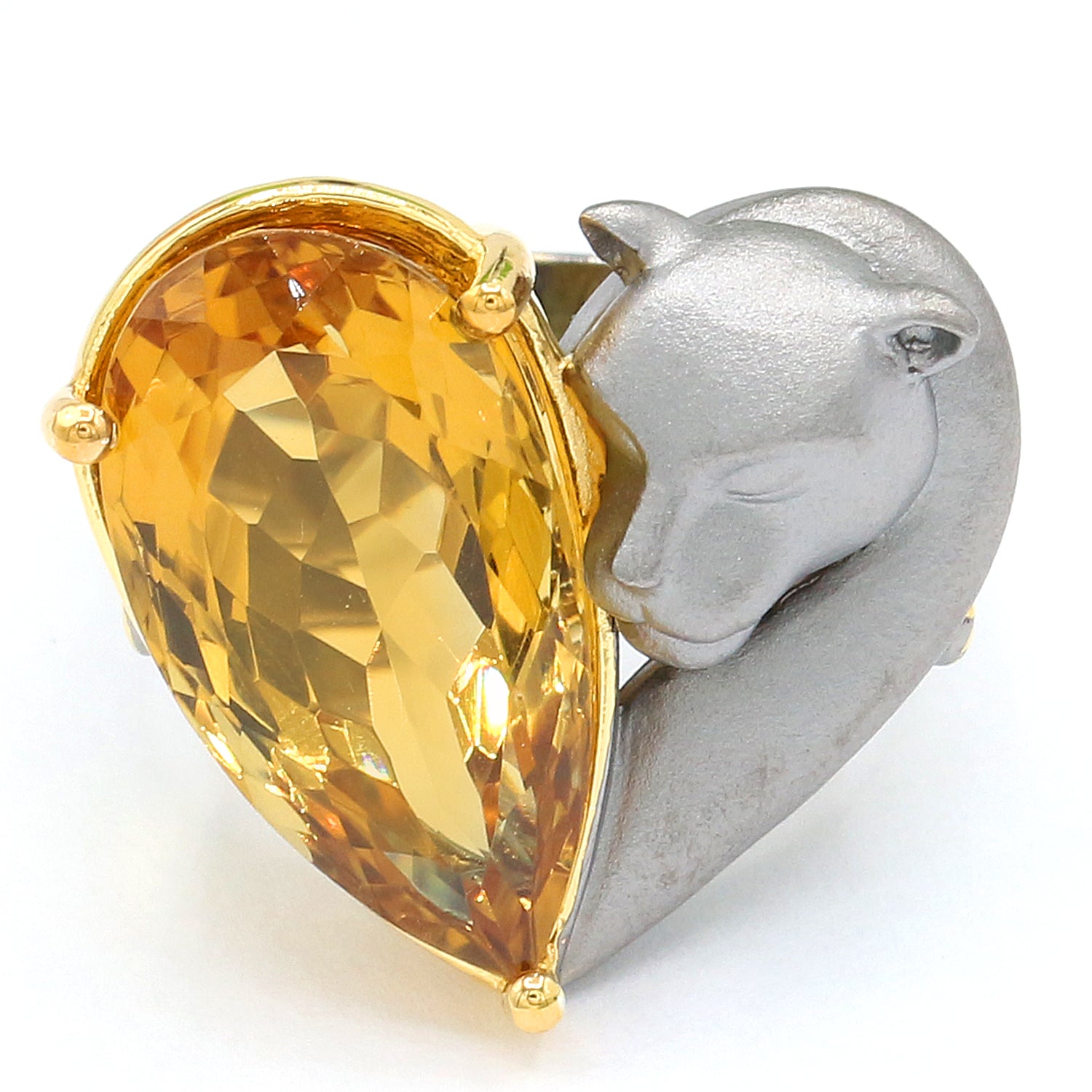 Gems en Vogue 11.30ctw Pear Shape Citrine Panther Ring