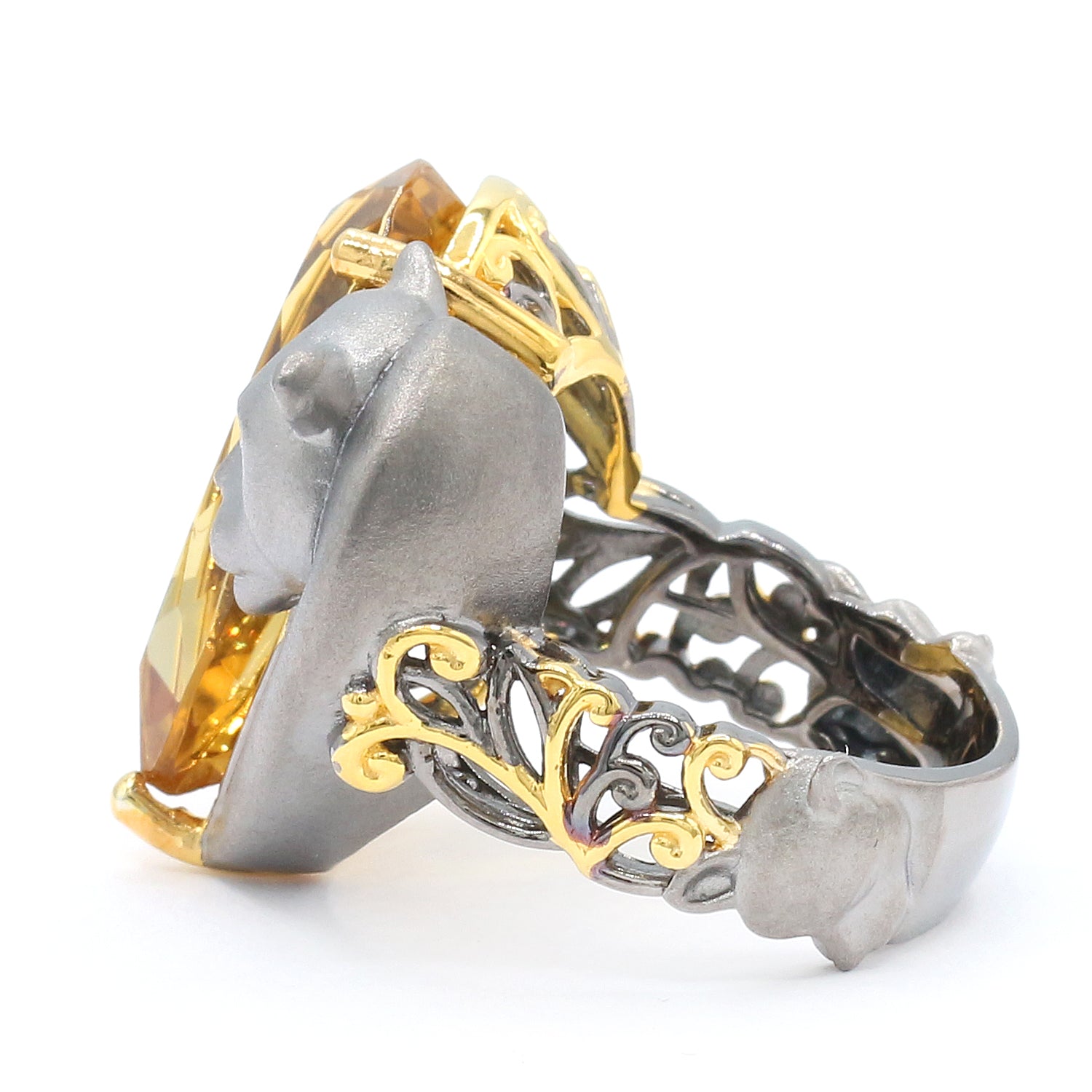 Gems en Vogue 11.30ctw Pear Shape Citrine Panther Ring