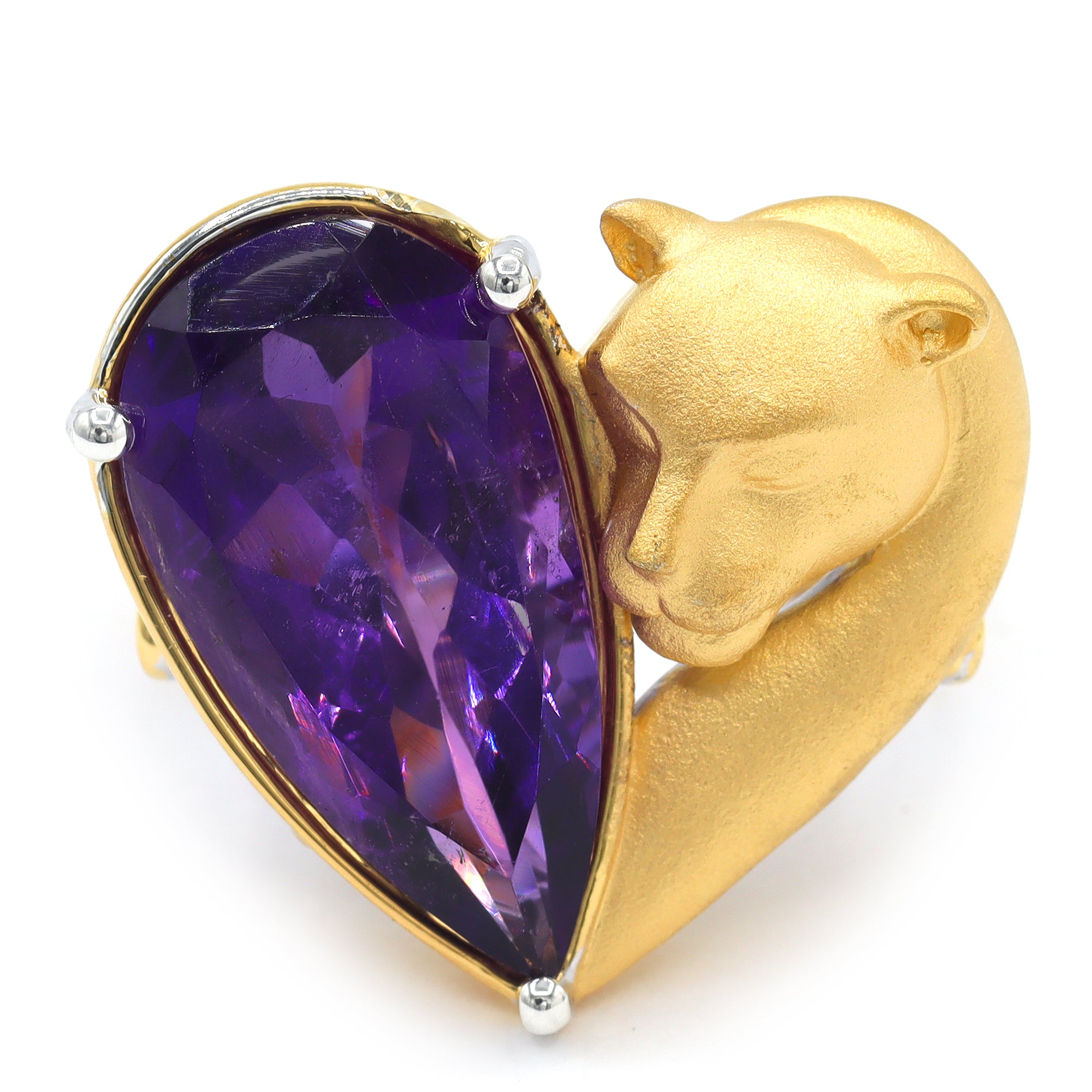 Gems en Vogue 24K Palladium Silver 10.44ctw African Amethyst Panther Ring