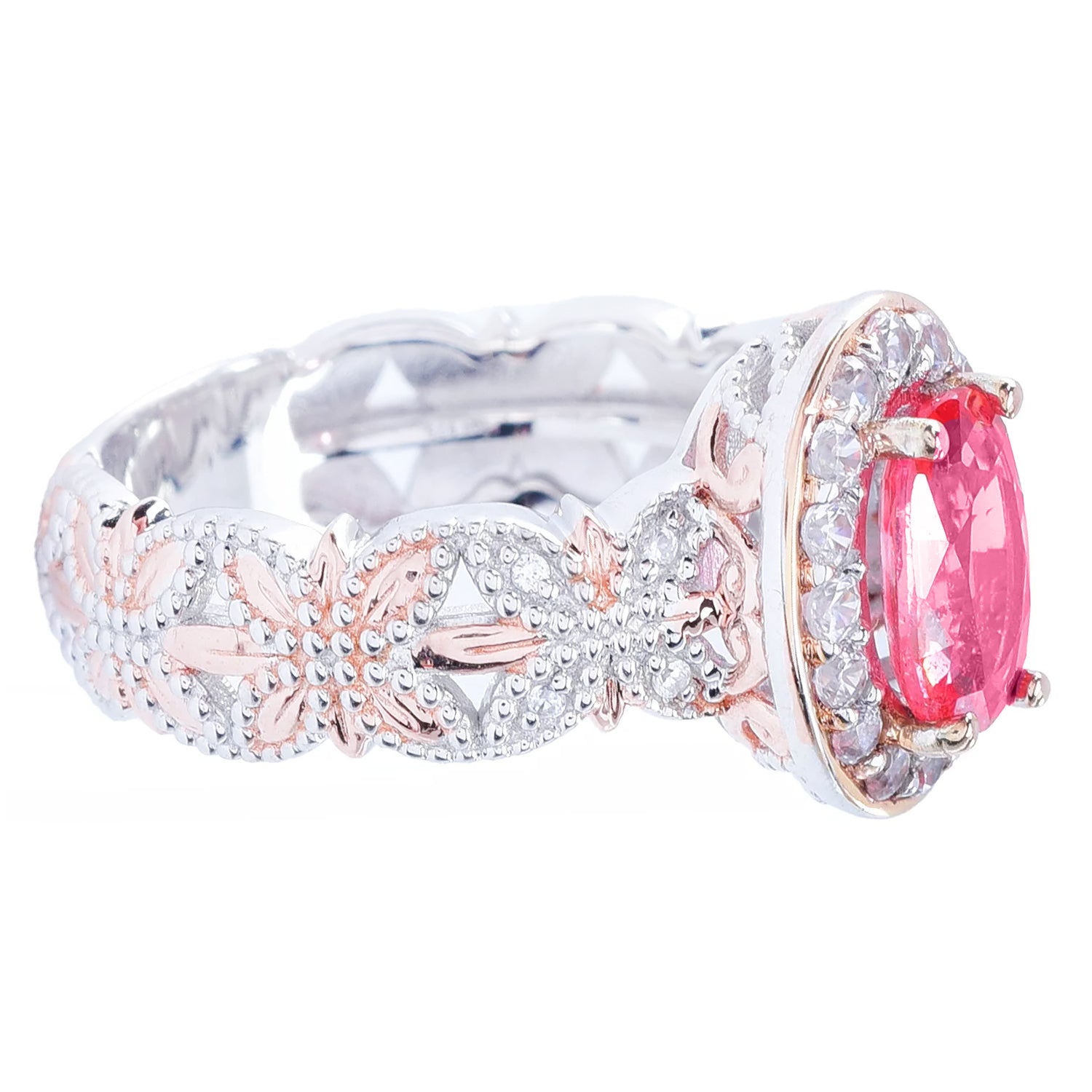 Gems en Vogue Luxe 2.20ctw Padparadscha Sapphire & White Zircon Halo Ring