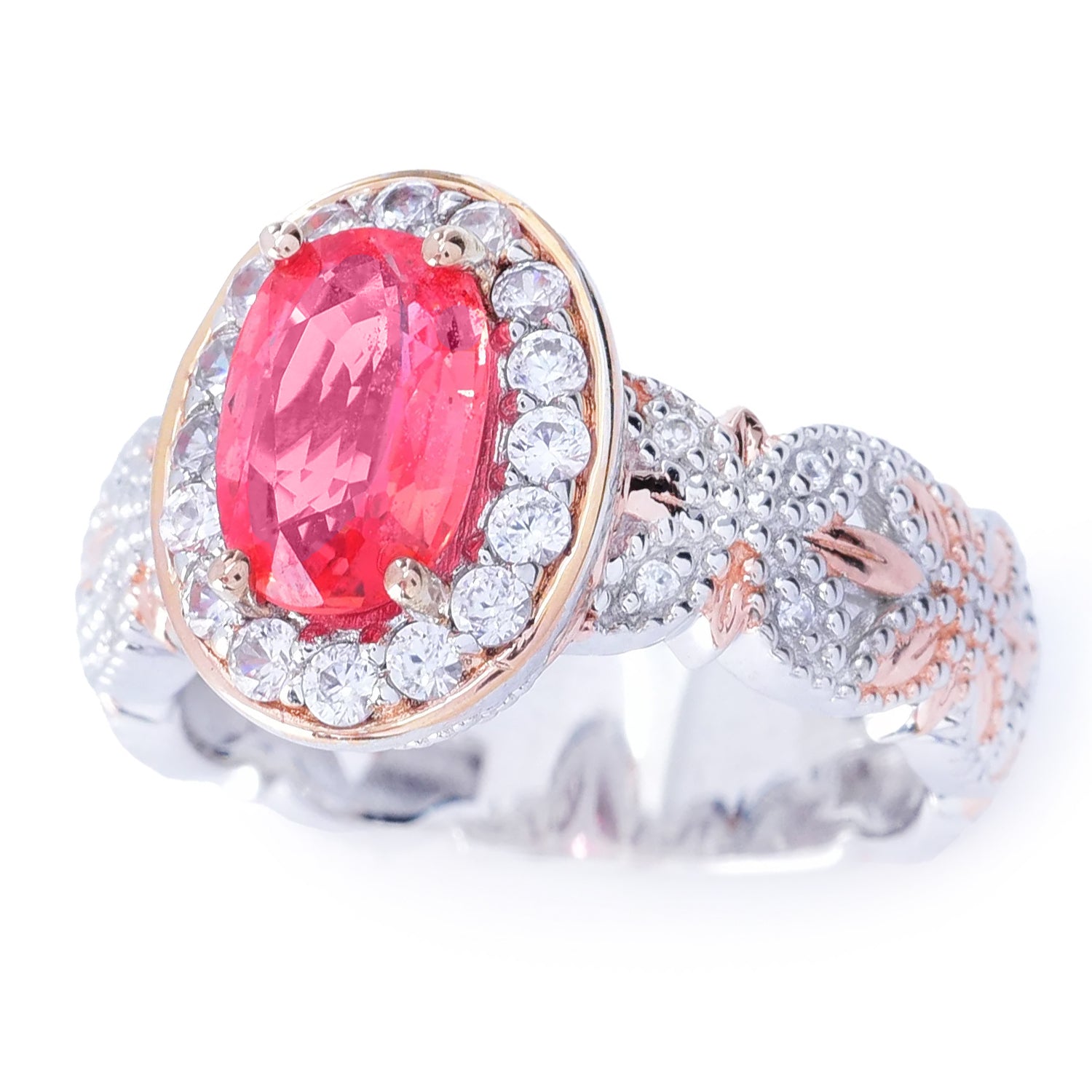 Gems en Vogue Luxe 2.20ctw Padparadscha Sapphire & White Zircon Halo Ring