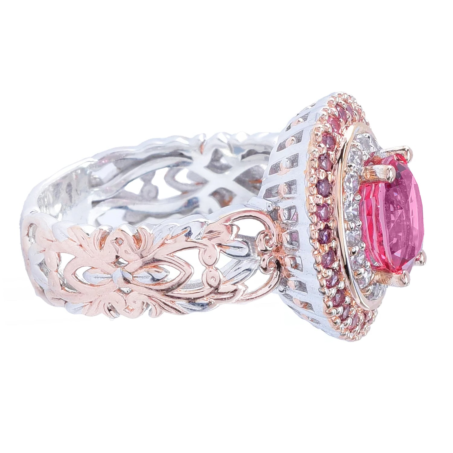 Gems en Vogue Luxe Padparadscha Sapphire & White Zircon Ring