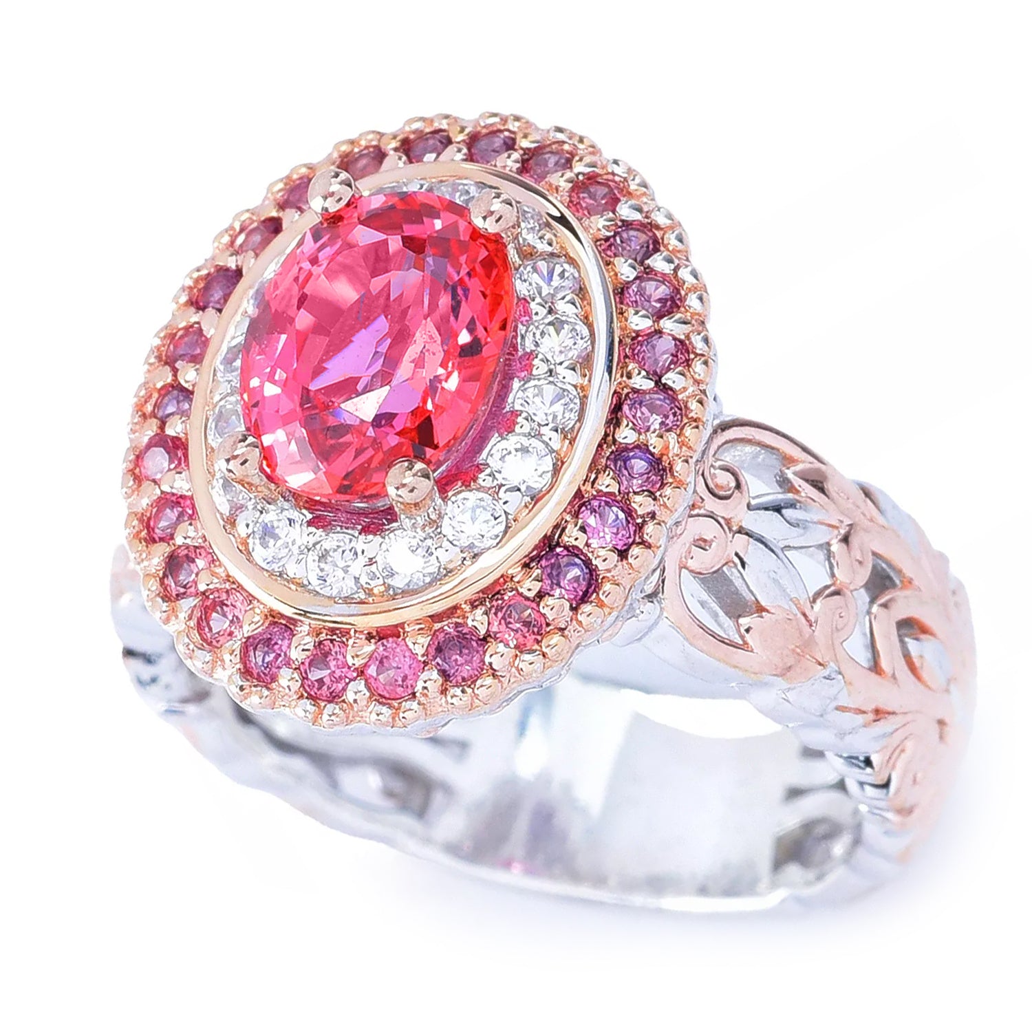 Gems en Vogue Luxe Padparadscha Sapphire & White Zircon Ring