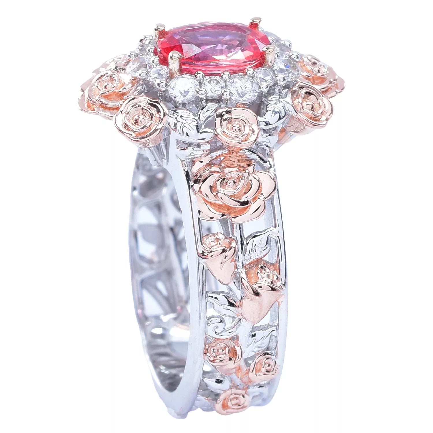 Gems en Vogue 1.77ctw Padparadscha Sapphire & White Zircon Flower Ring