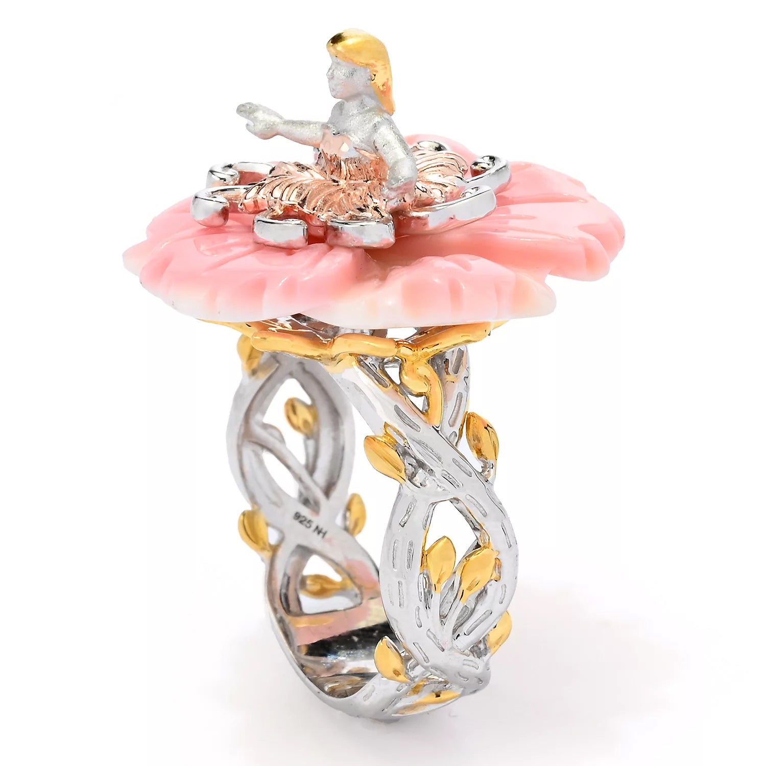 Gems en Vogue Pink Conch Shell Flower & Twirling Dancer Ring