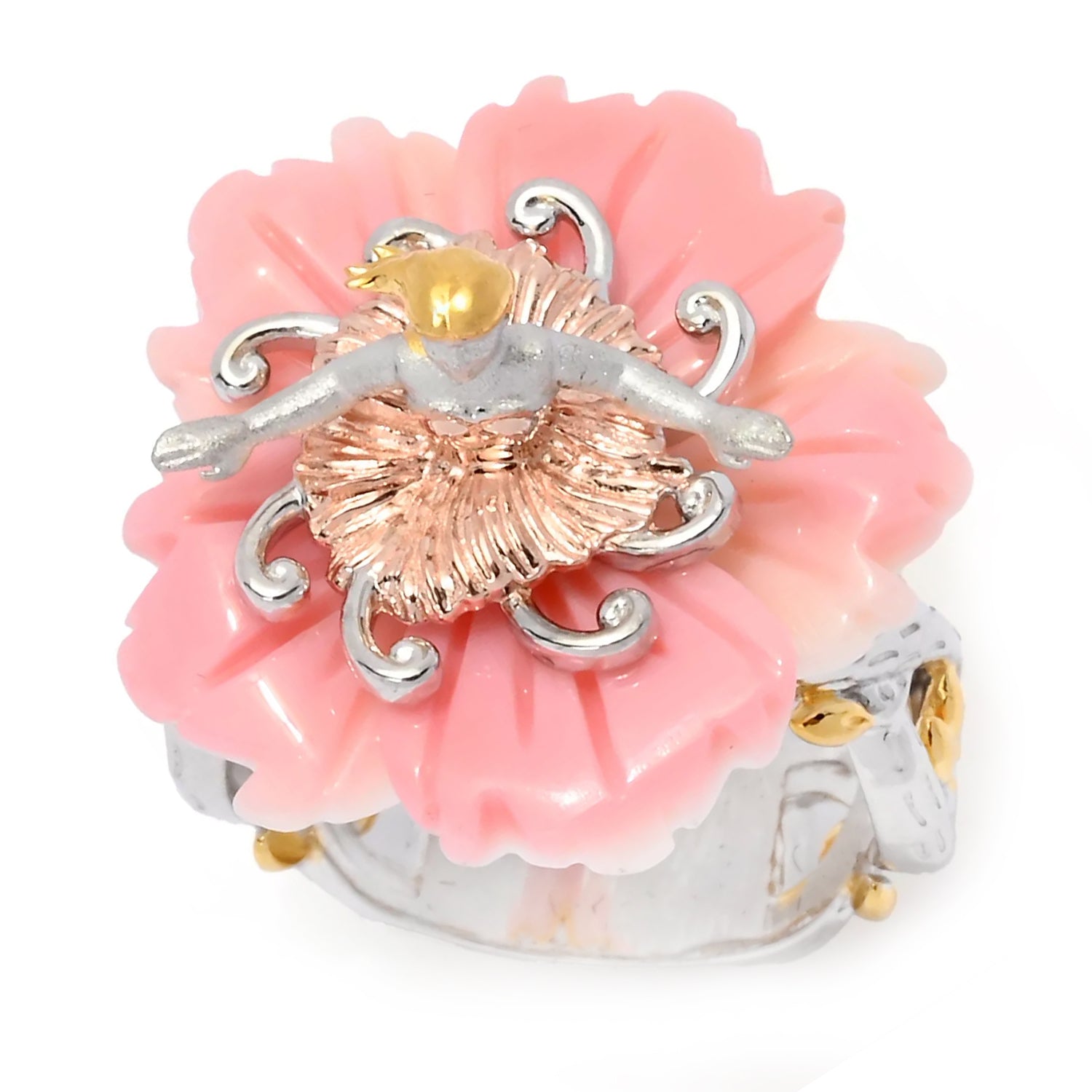 Gems en Vogue Pink Conch Shell Flower & Twirling Dancer Ring