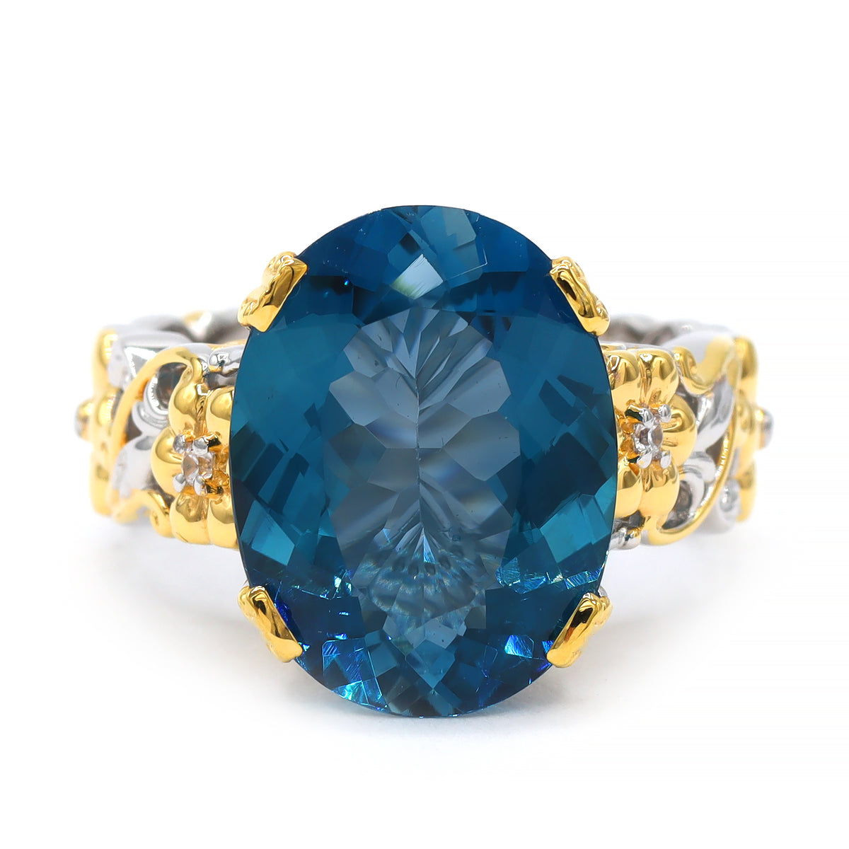Gems en Vogue 24K Palladium Silver 12.63ctw London Blue Topaz & White Zircon Ring
