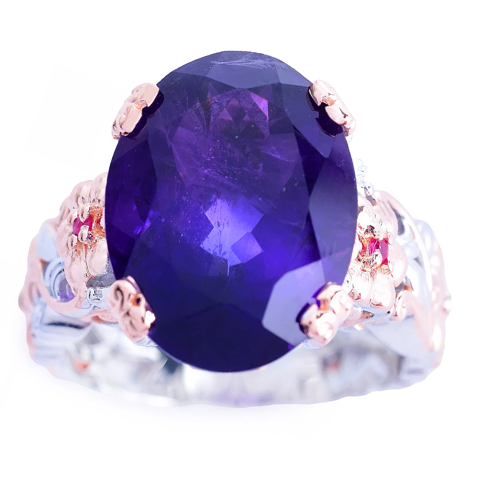 Gems en Vogue 8.10ctw African Amethyst & Ruby Flower Ring