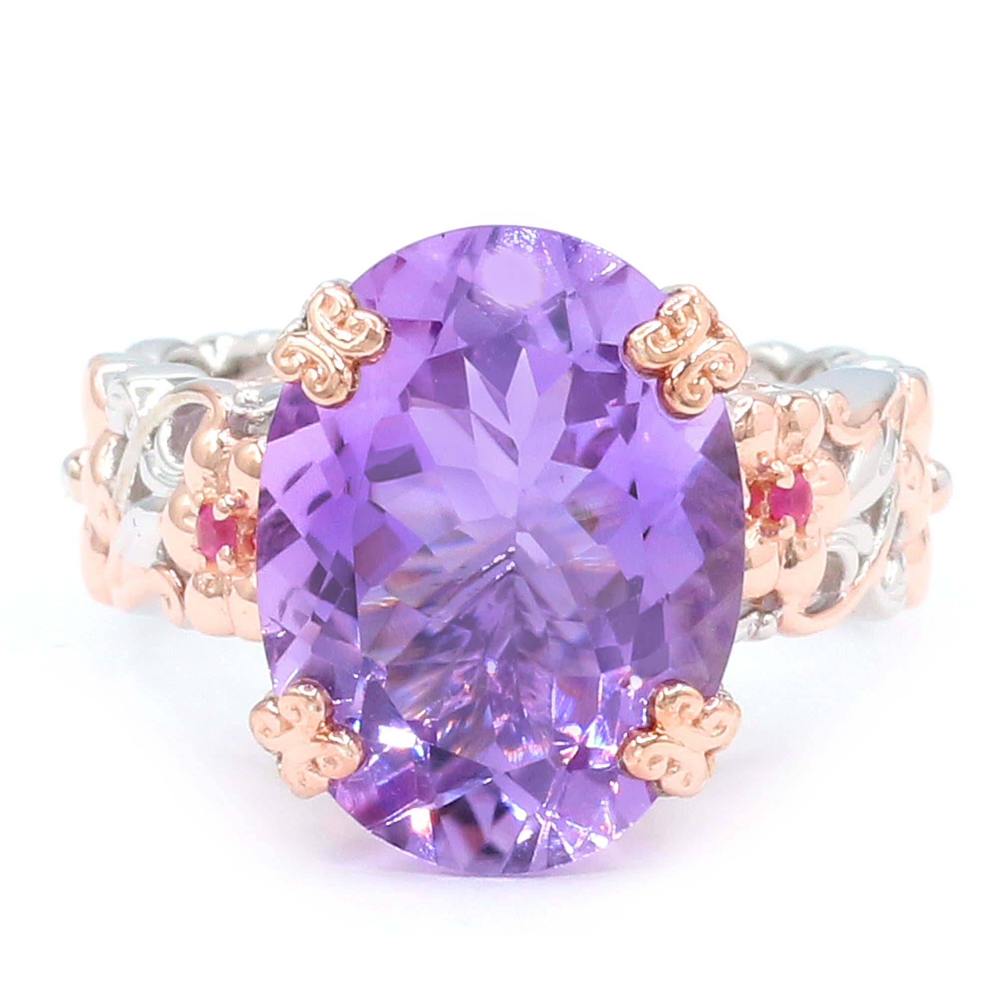 Gems en Vogue 18K Palladium Silver 9.30ctw Pink Amethyst & Pink Sapphire Flower Ring