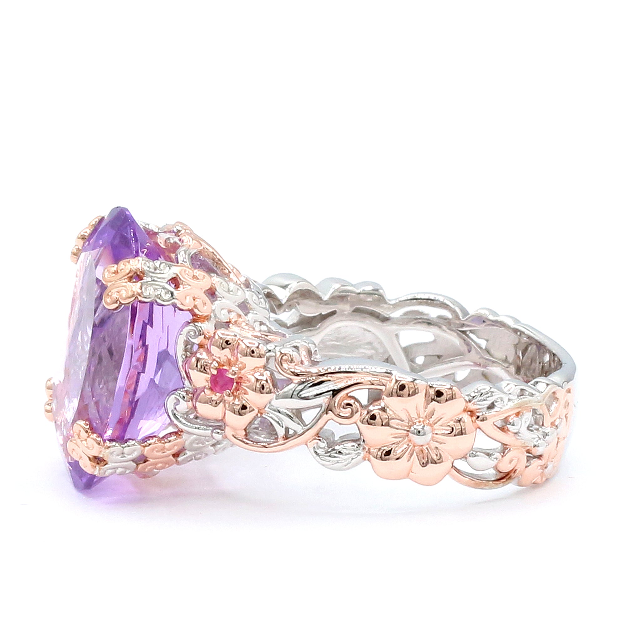 Gems en Vogue 18K Palladium Silver 9.30ctw Pink Amethyst & Pink Sapphire Flower Ring