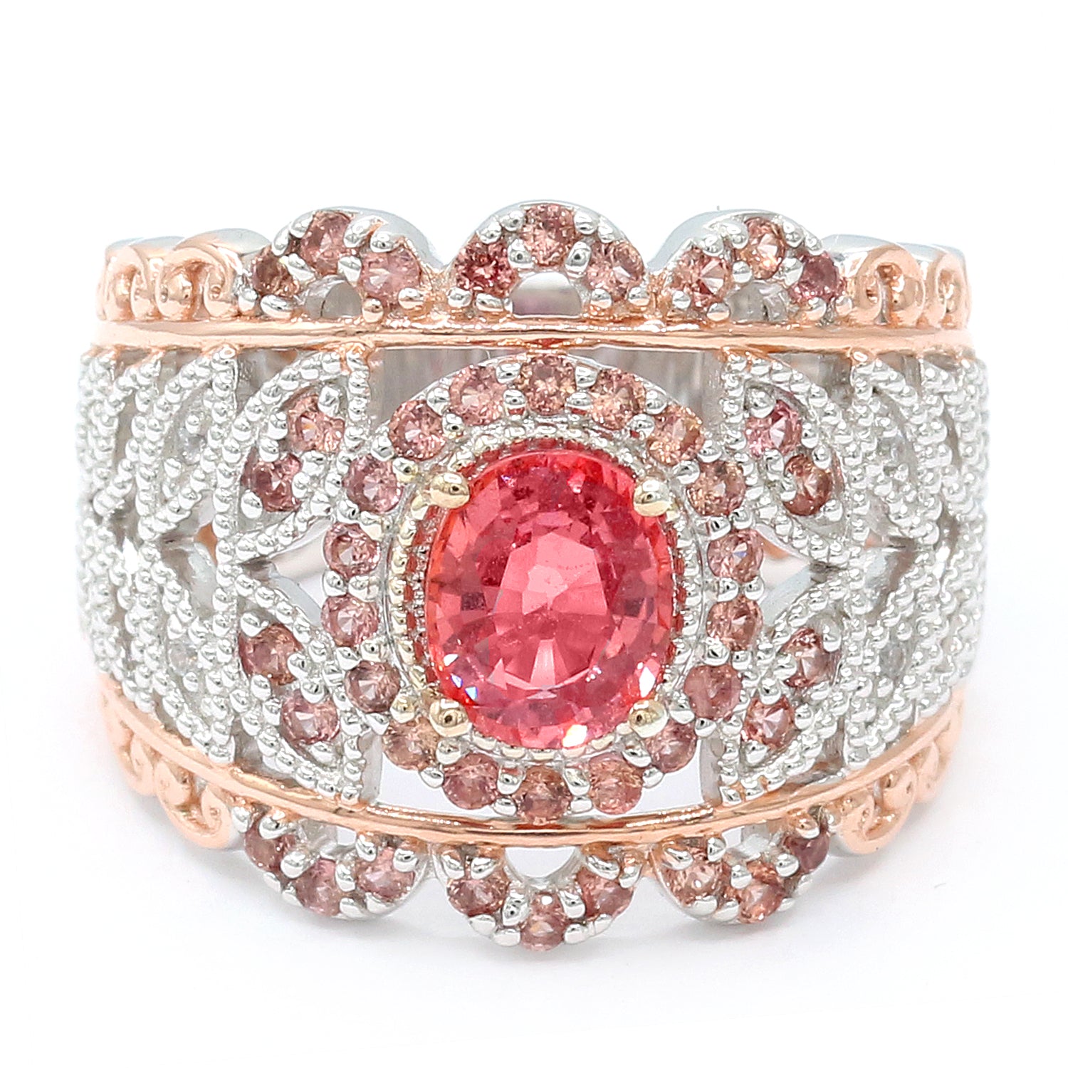 Gems en Vogue 2.32ctw Oval Padparadscha Sapphire & White Zircon Ring