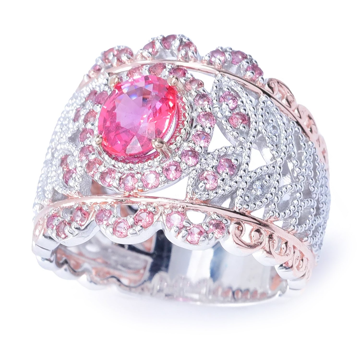 Gems en Vogue 2.32ctw Oval Padparadscha Sapphire & White Zircon Ring