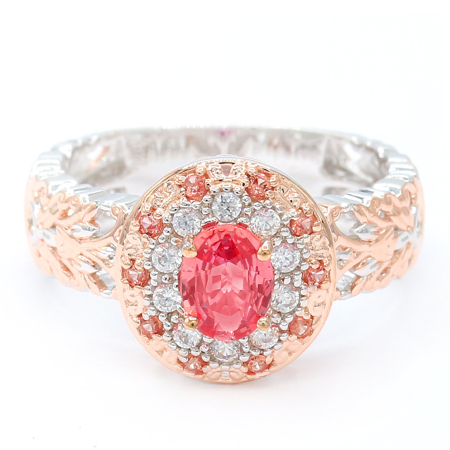 Gems en Vogue 1.28ctw Oval Padparadscha Sapphire & White Zircon Ring