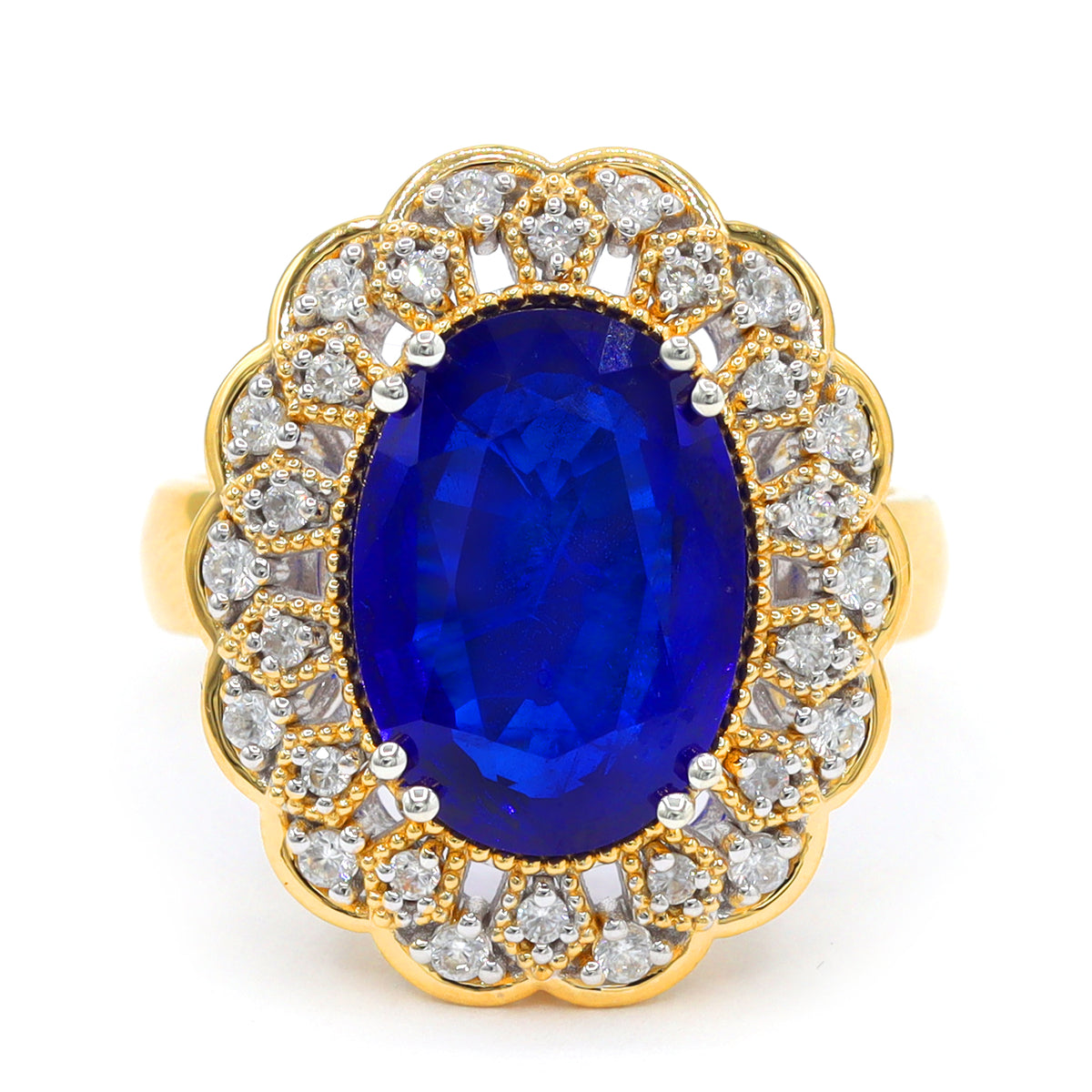Couture Gems One-of-a-Kind 24K Palladium Silver 6.71ctw Cobalt Blue Spinel & White Zircon Halo Ring