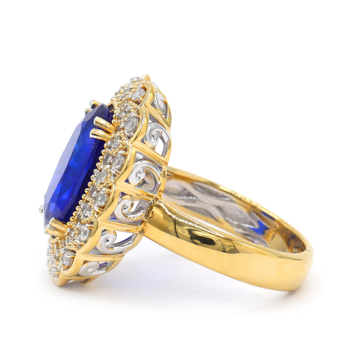 Couture Gems One-of-a-Kind 24K Palladium Silver 6.71ctw Cobalt Blue Spinel & White Zircon Halo Ring