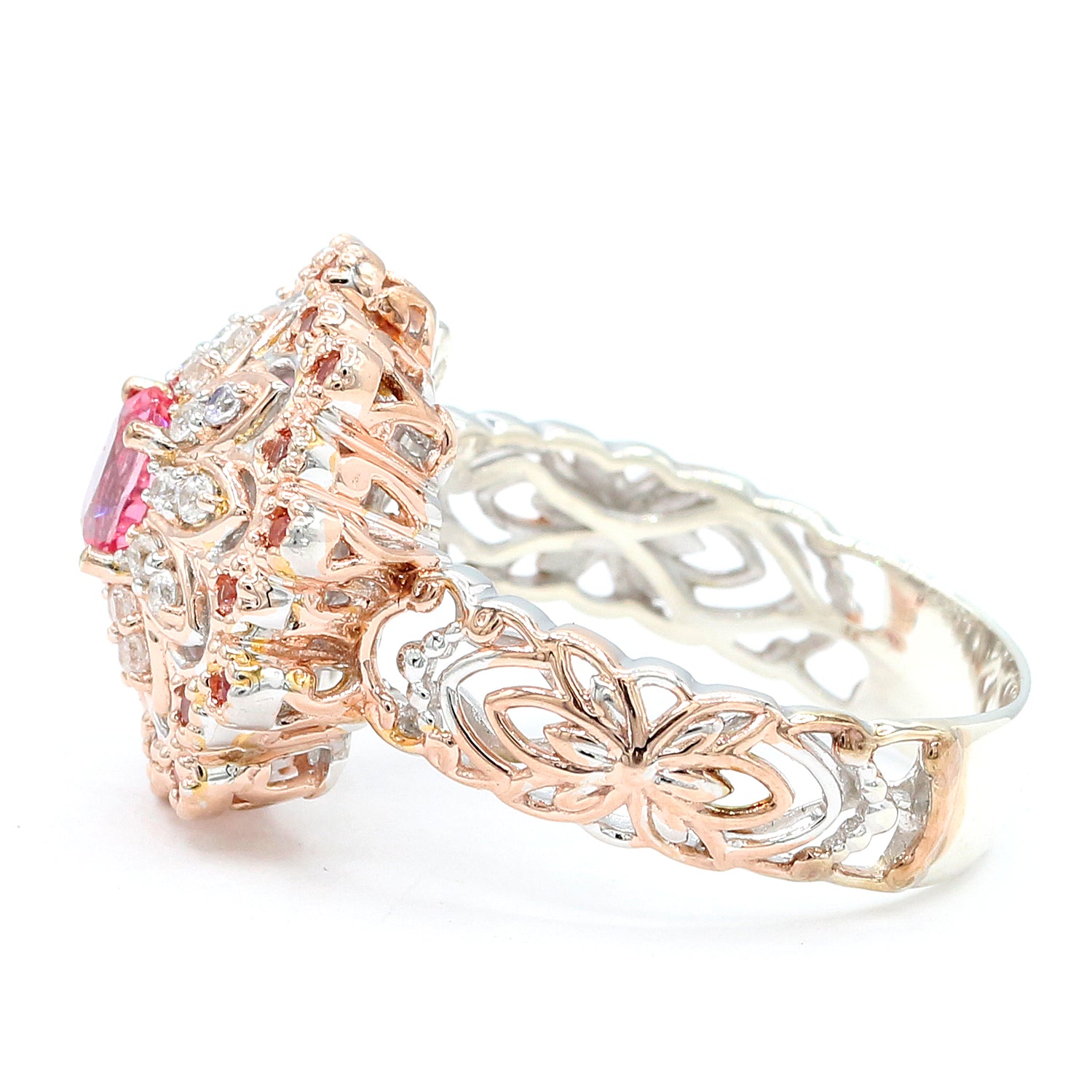 Gems en Vogue 1.82ctw Oval Padparadscha Sapphire & White Zircon Ring