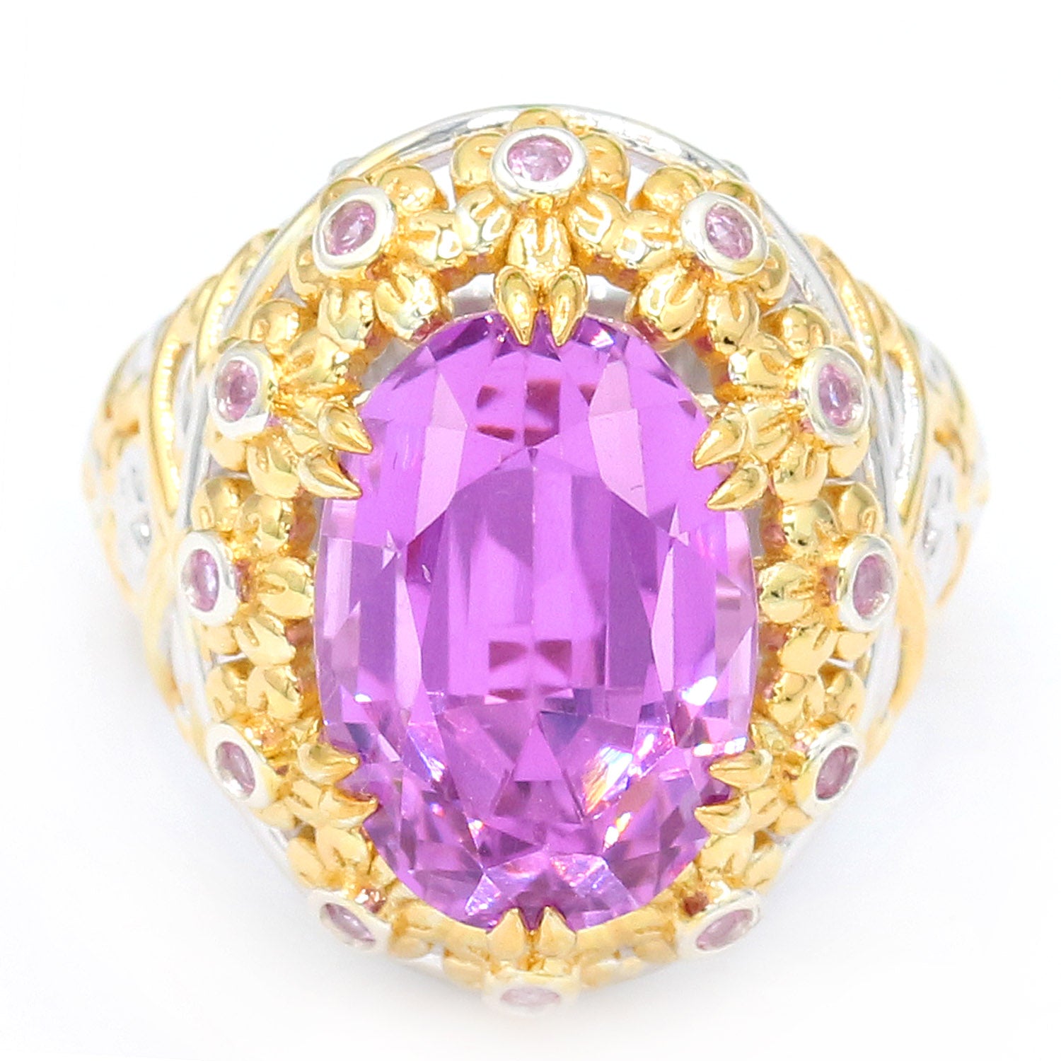 Limited Edition Gems en Vogue Luxe, One-of-a-Kind 15.37ctw Kunzite & Pink Sapphire Sunflower Ring
