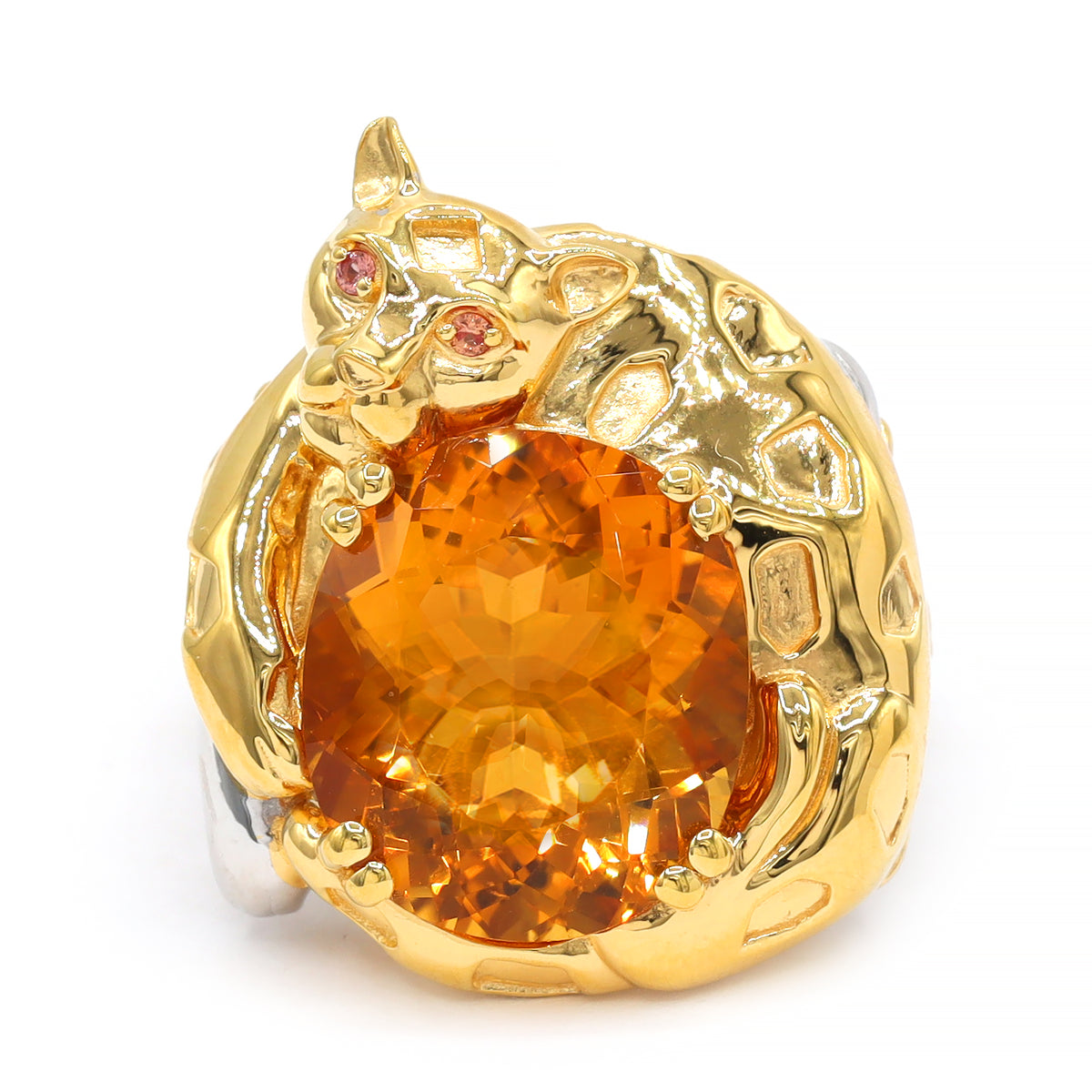 Gems en Vogue 24K Palladium Silver 11.33ctw Fire Citrine & Padparadscha Sapphire Panther Ring