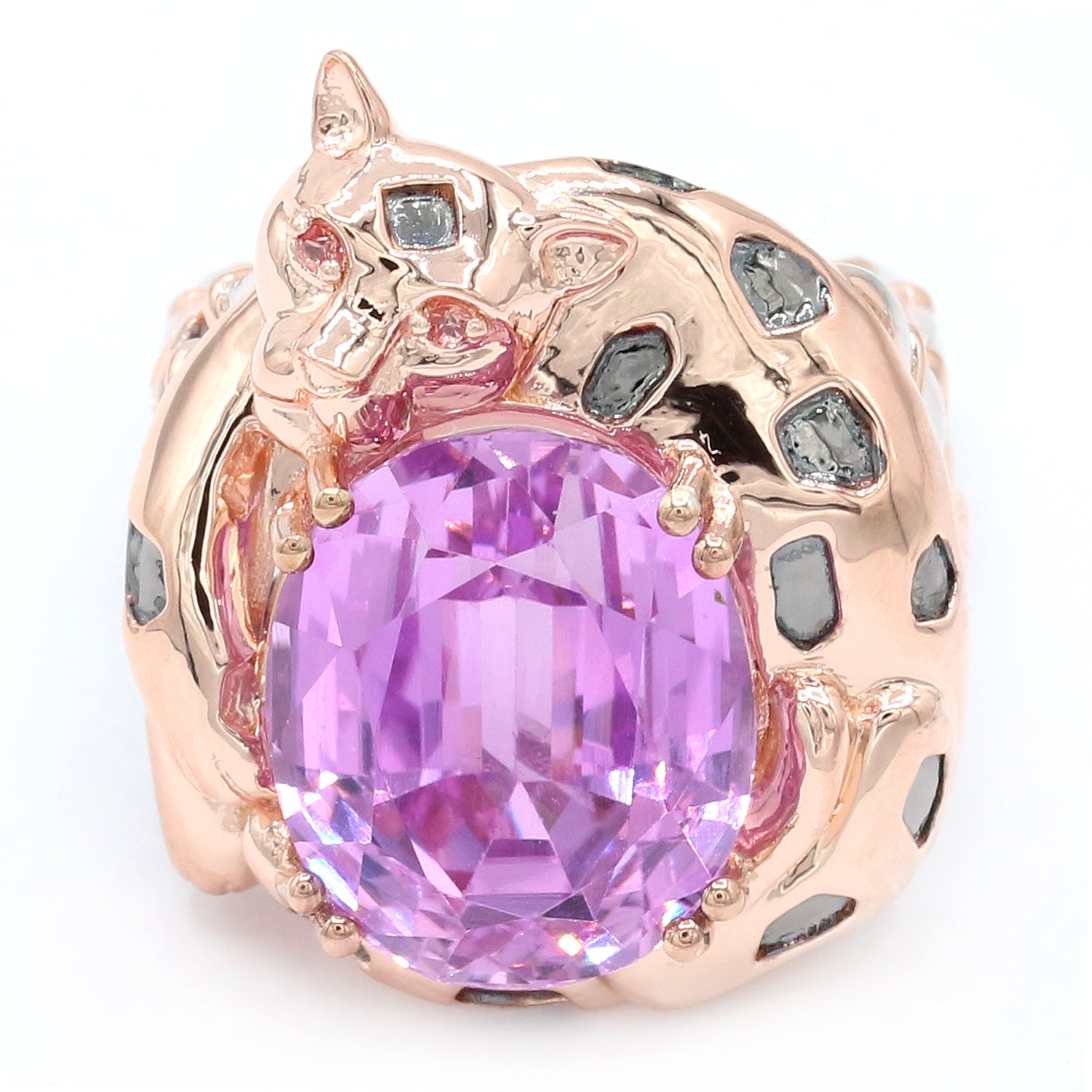 Limited Edition Gems en Vogue Luxe, One-of-a-Kind 18.26ctw Kunzite & Padparadscha Sapphire Panther Ring
