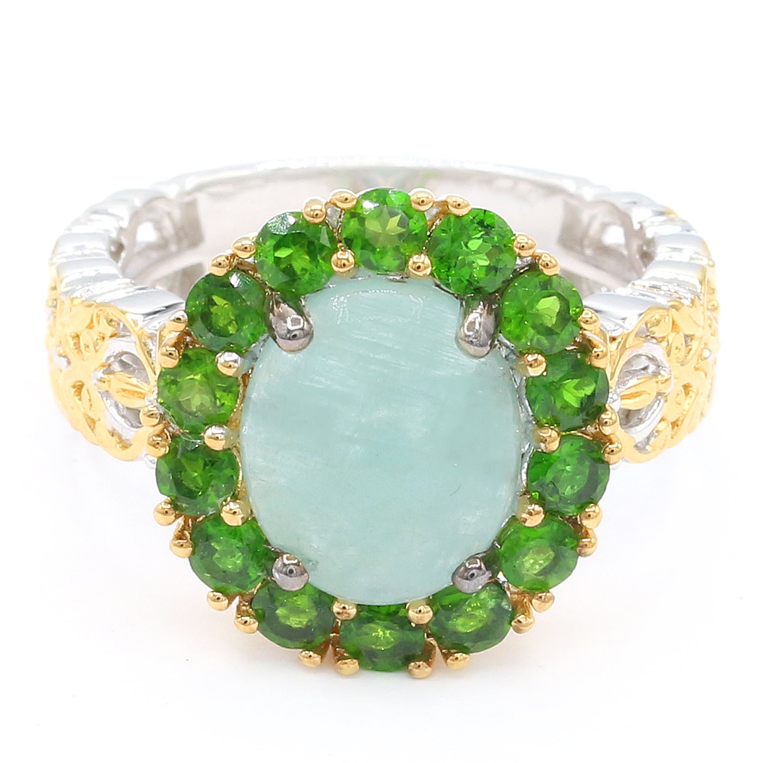 Gems en Vogue One-of-a-Kind Green Beryl & Chrome Diopside Halo Ring