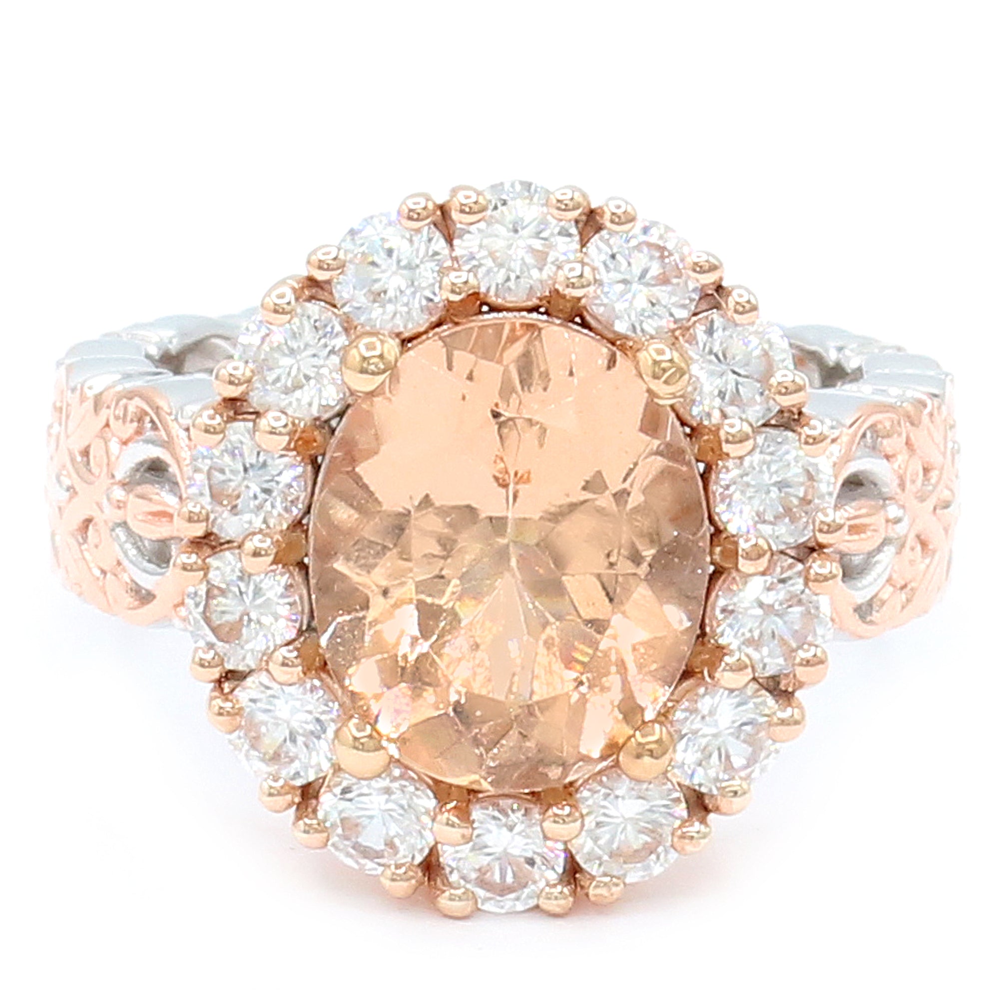 Couture Gems One-of-a-Kind 6.49ctw Peach Morganite & White Zircon Halo Ring