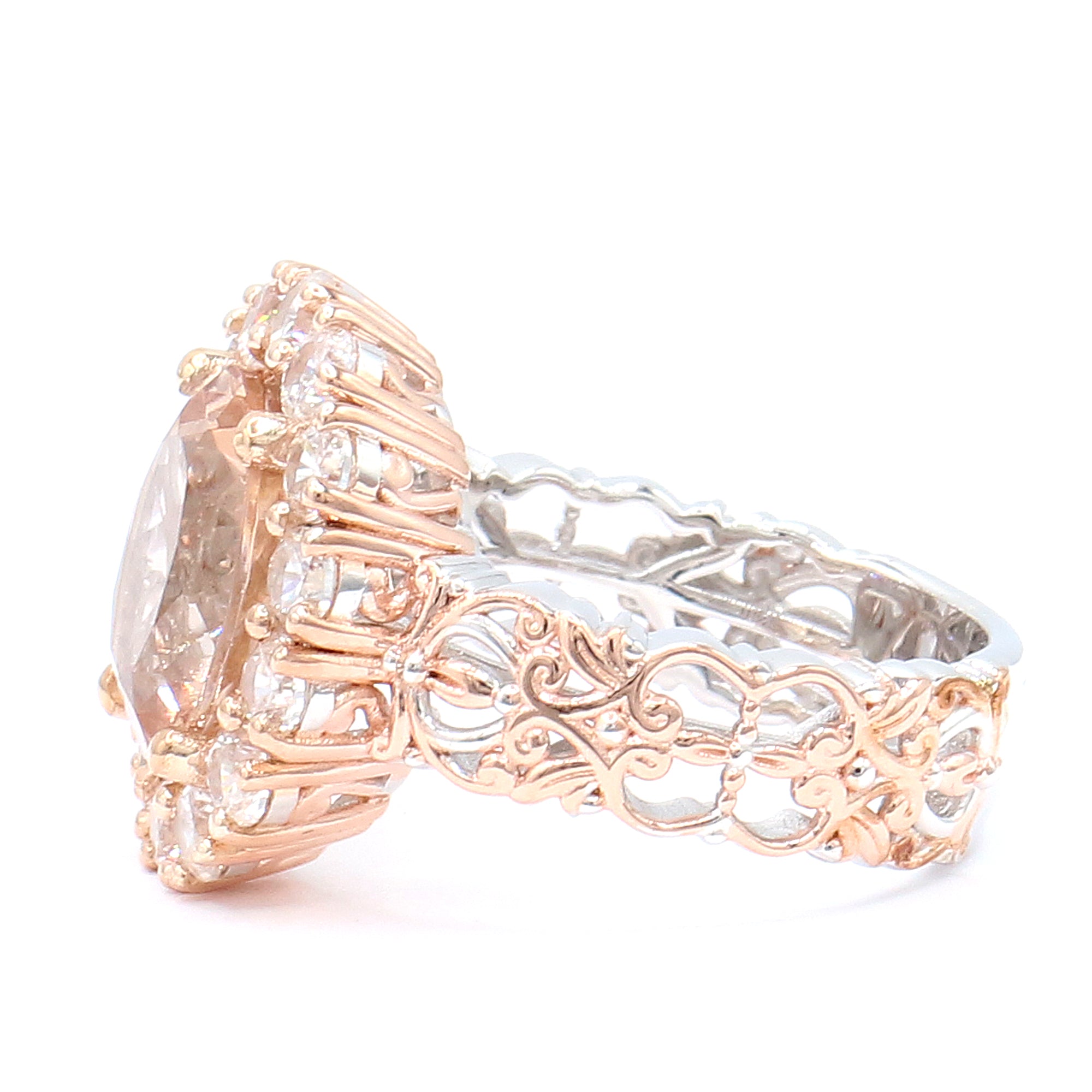 Couture Gems One-of-a-Kind 6.49ctw Peach Morganite & White Zircon Halo Ring