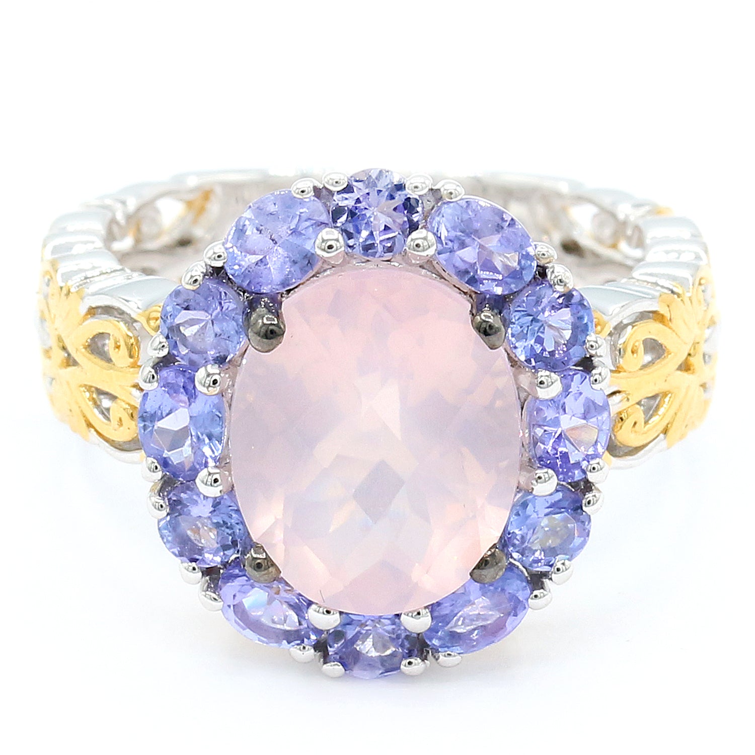 Gems en Vogue 6.30ctw Rose Quartz & Tanzanite Halo Ring