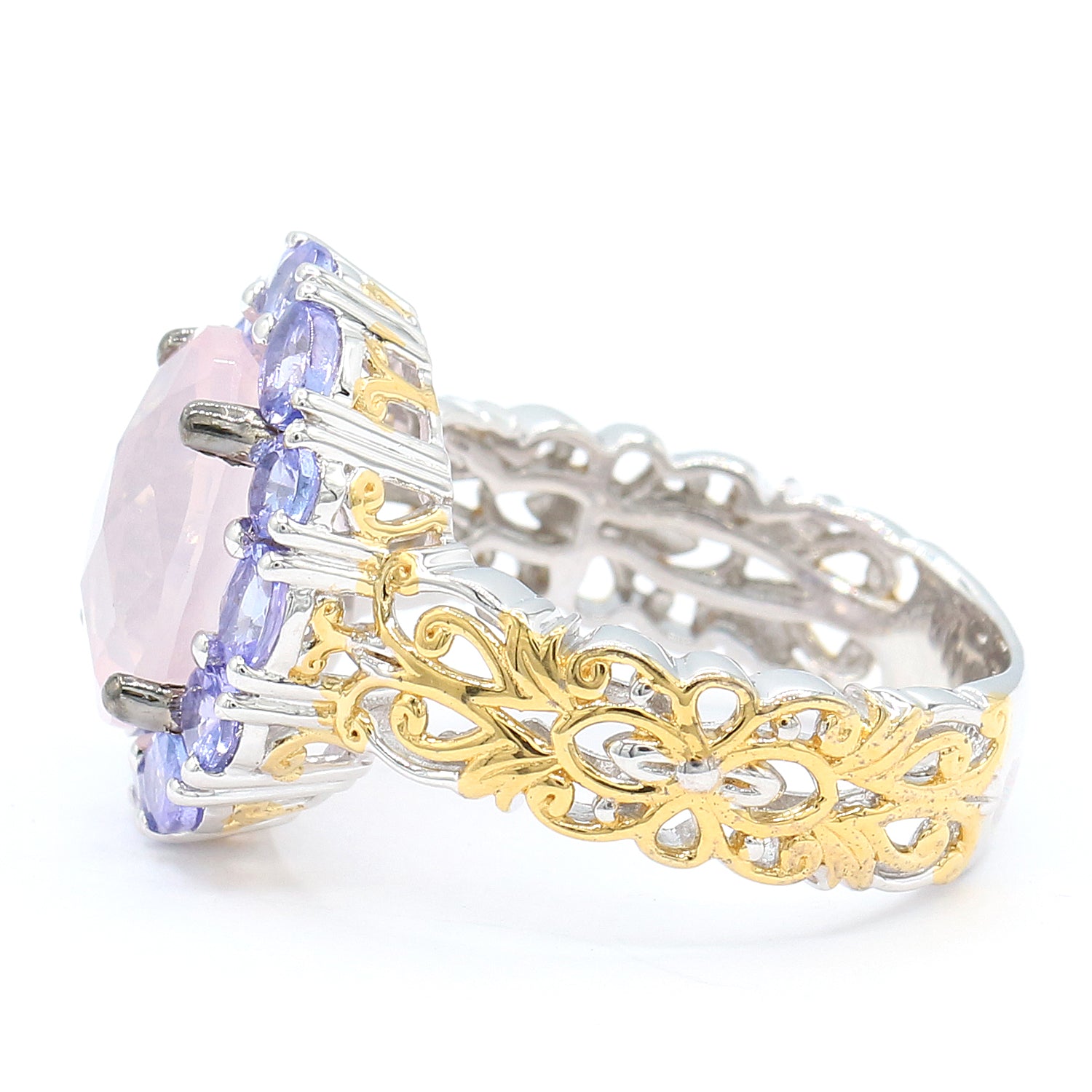 Gems en Vogue 6.30ctw Rose Quartz & Tanzanite Halo Ring