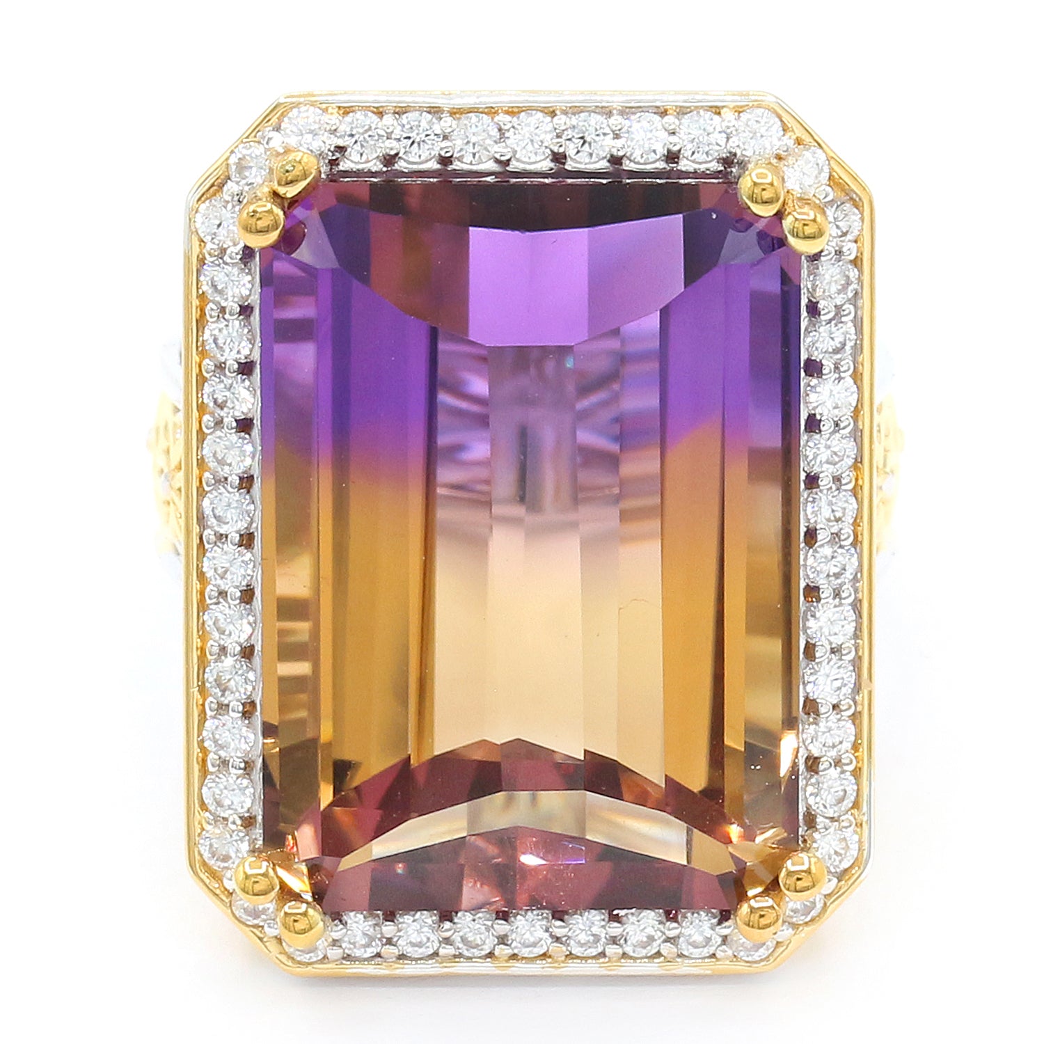 Limited Edition Gems en Vogue Luxe, One-of-a-Kind 30.69ctw Ametrine & White Zircon Halo Honker Ring