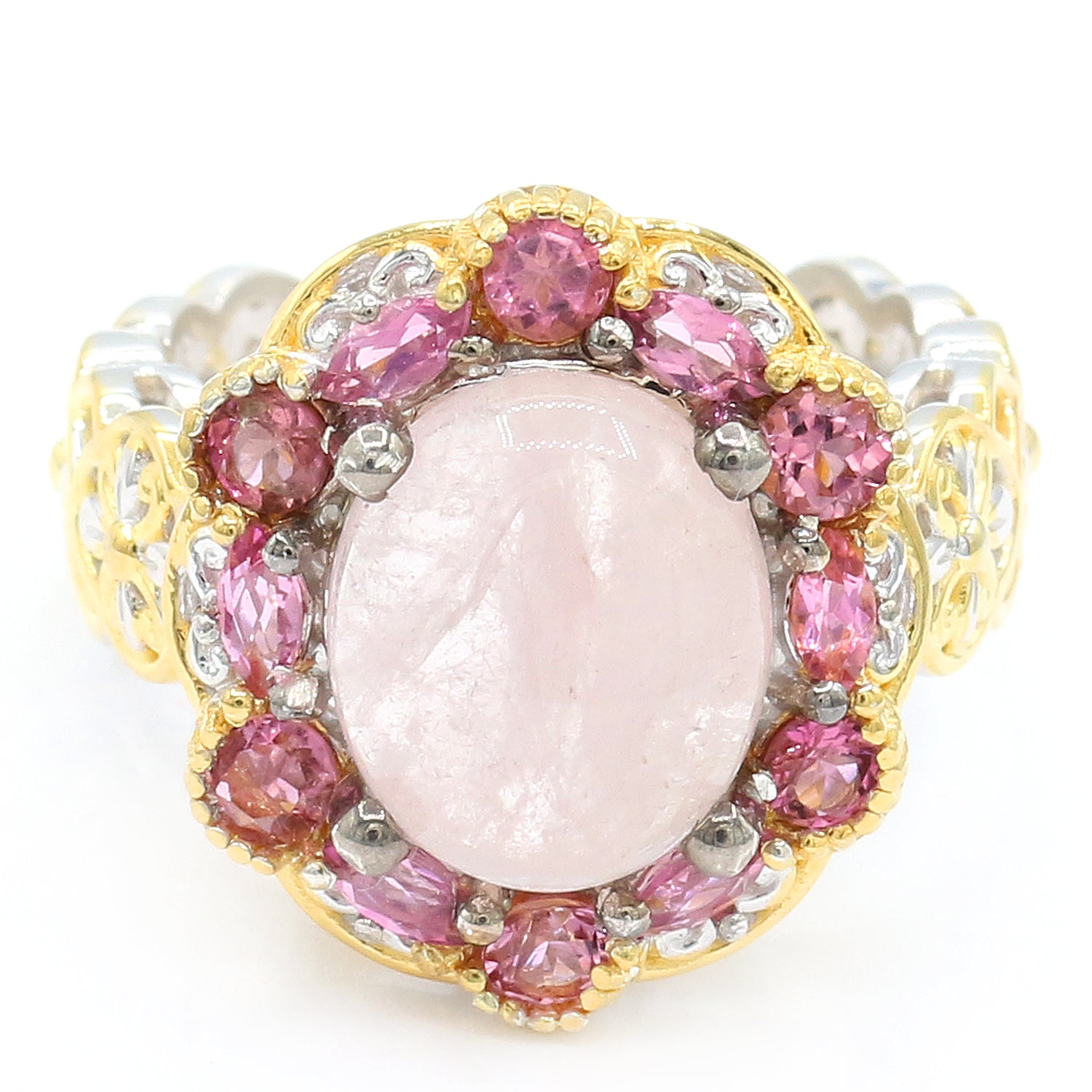 Gems en Vogue One-of-a-Kind Morganite Cabochon & Pink Tourmaline Halo Ring