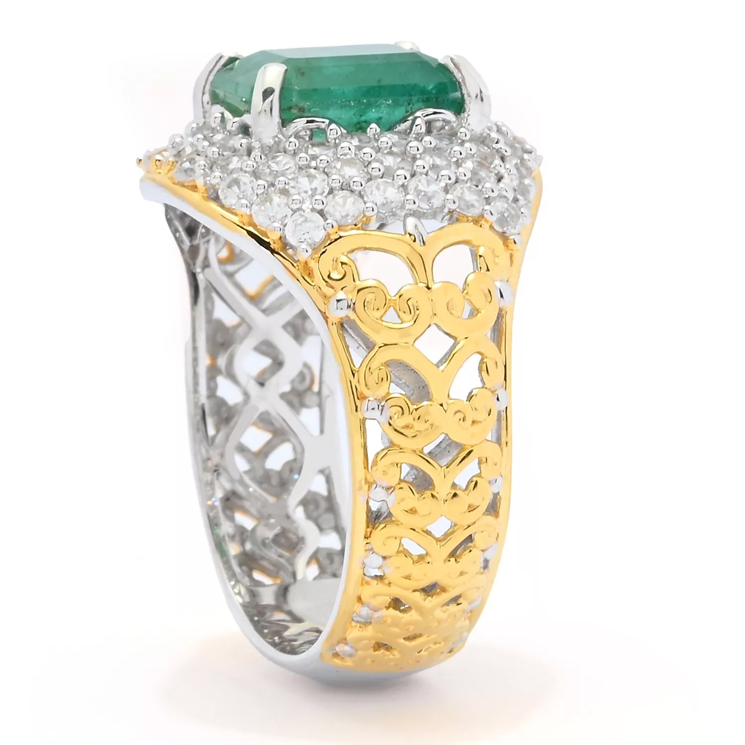 Gems en Vogue 3.59ctw Grizzly Emerald & White Zircon Dome Ring