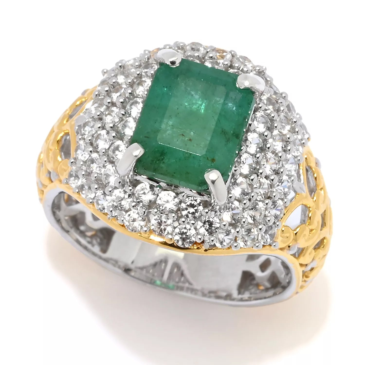 Gems en Vogue 3.59ctw Grizzly Emerald & White Zircon Dome Ring