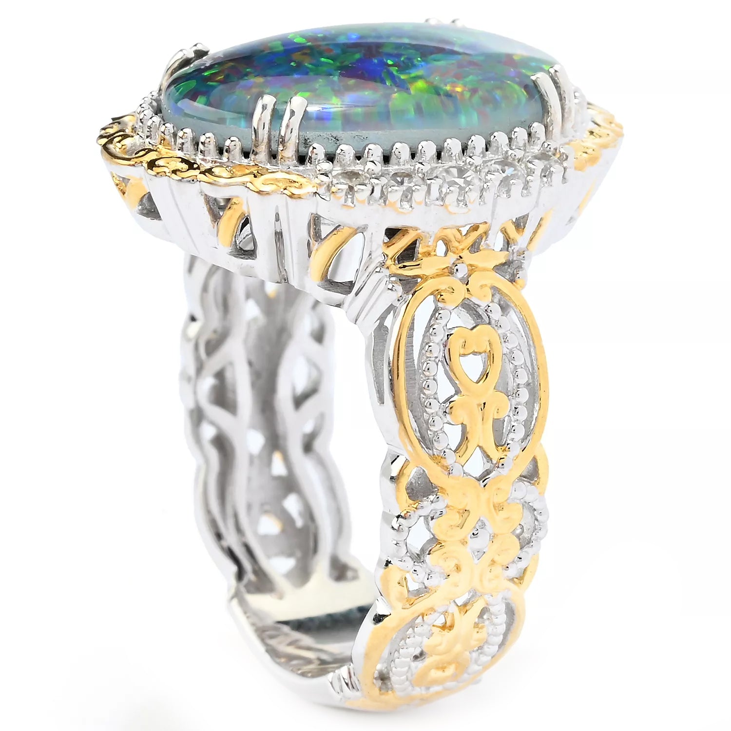 Gems en Vogue Australian Opal Triplet & White Zircon Ring