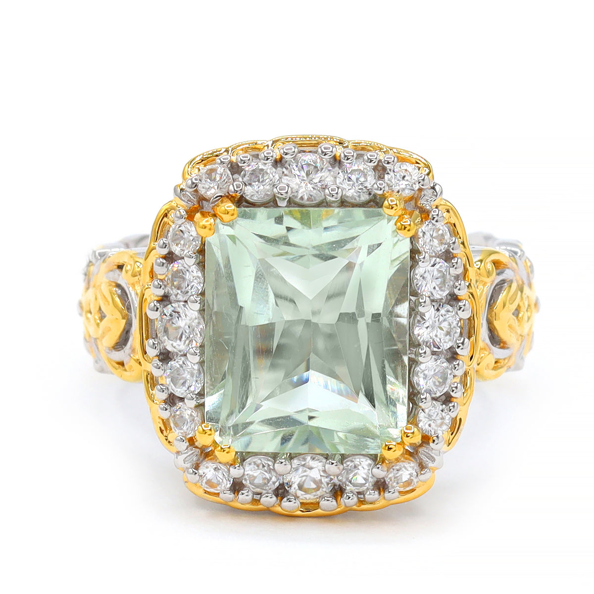 Gems en Vogue 24K Palladium Silver 6.63ctw Prasiolite & White Zircon Halo Ring