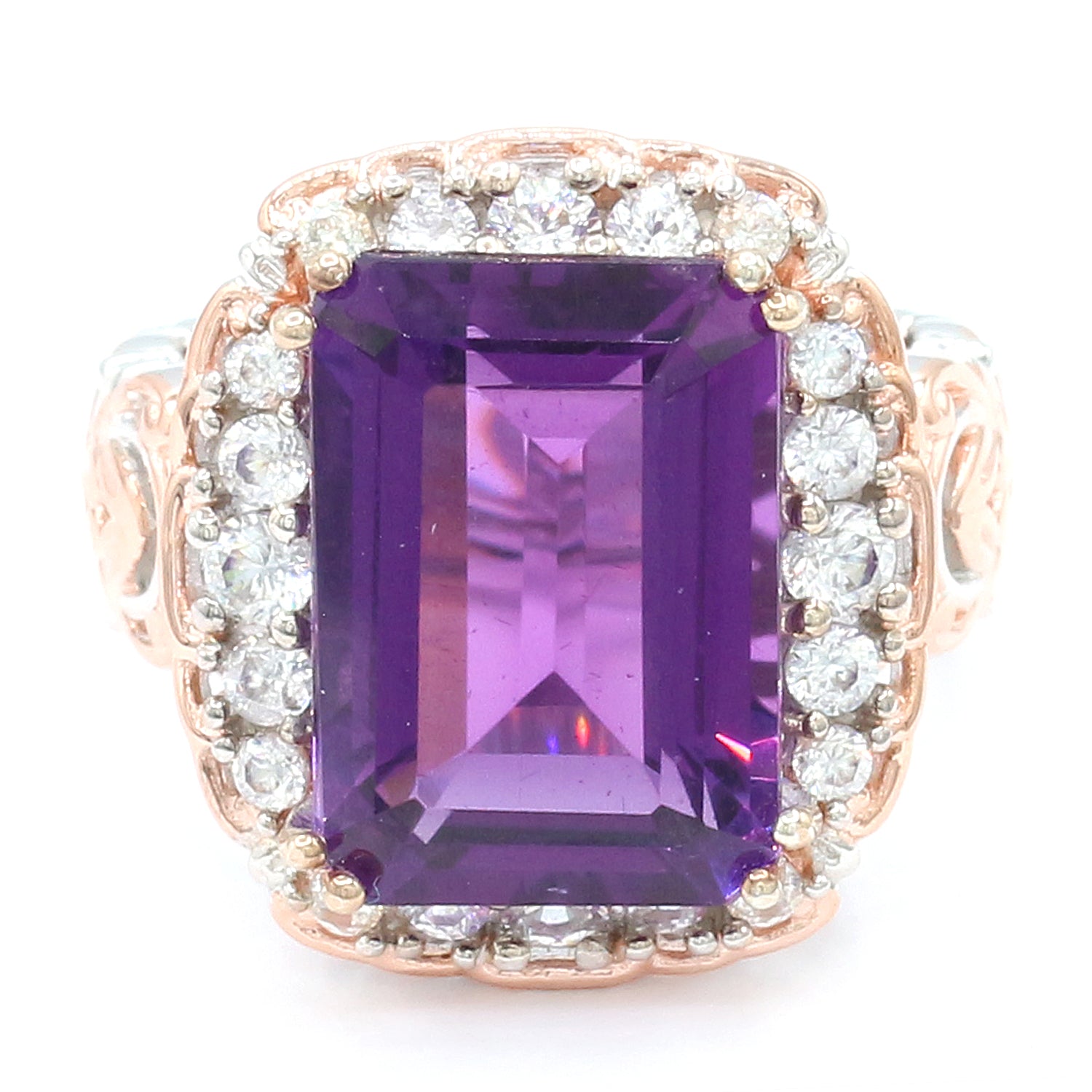 Gems en Vogue 9.15ctw African Amethyst & White Zircon Halo Ring