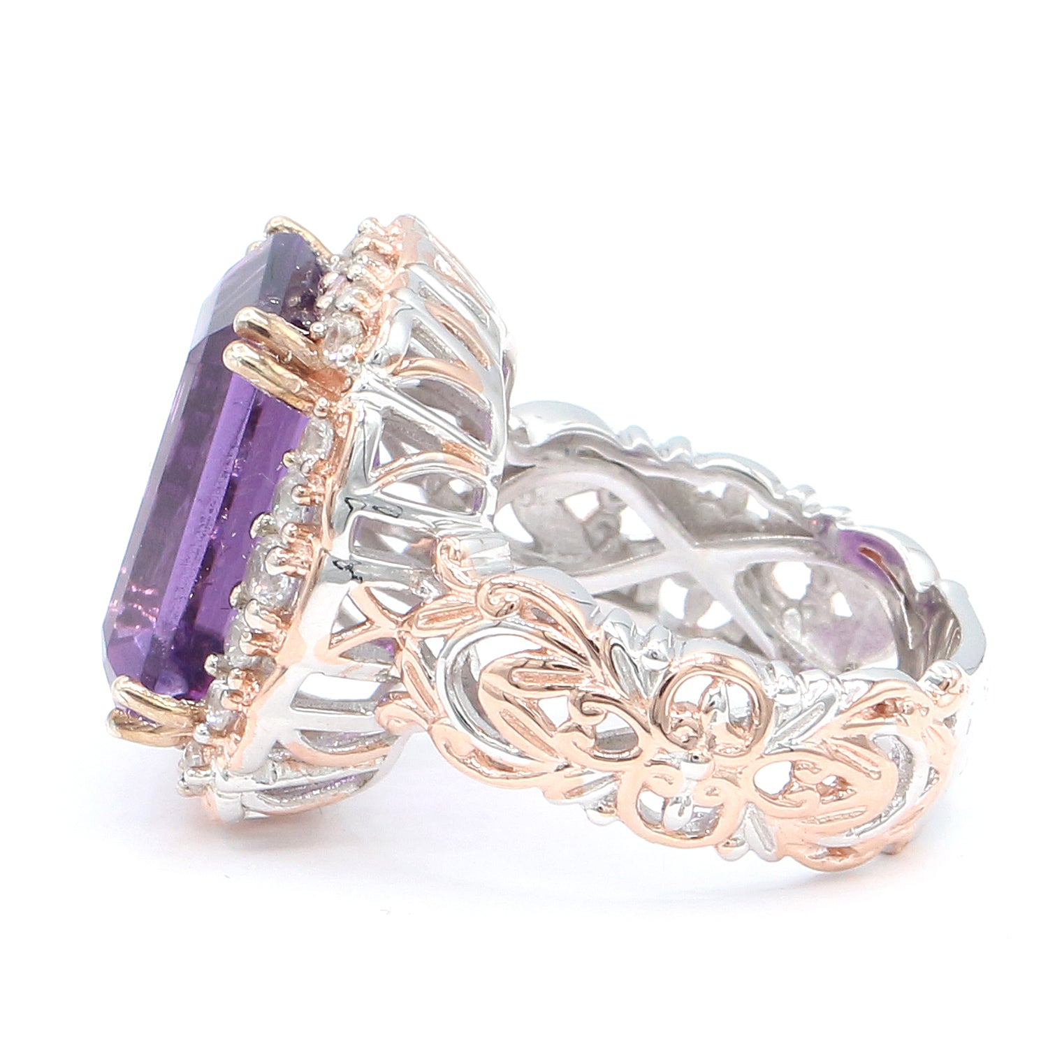 Gems en Vogue 9.15ctw African Amethyst & White Zircon Halo Ring