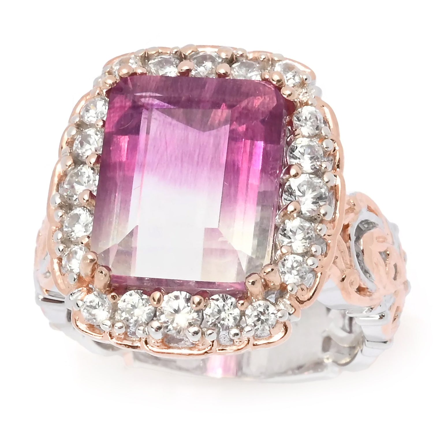 Gems en Vogue 8.56ctw Bicolor Fluorite & White Zircon Ring