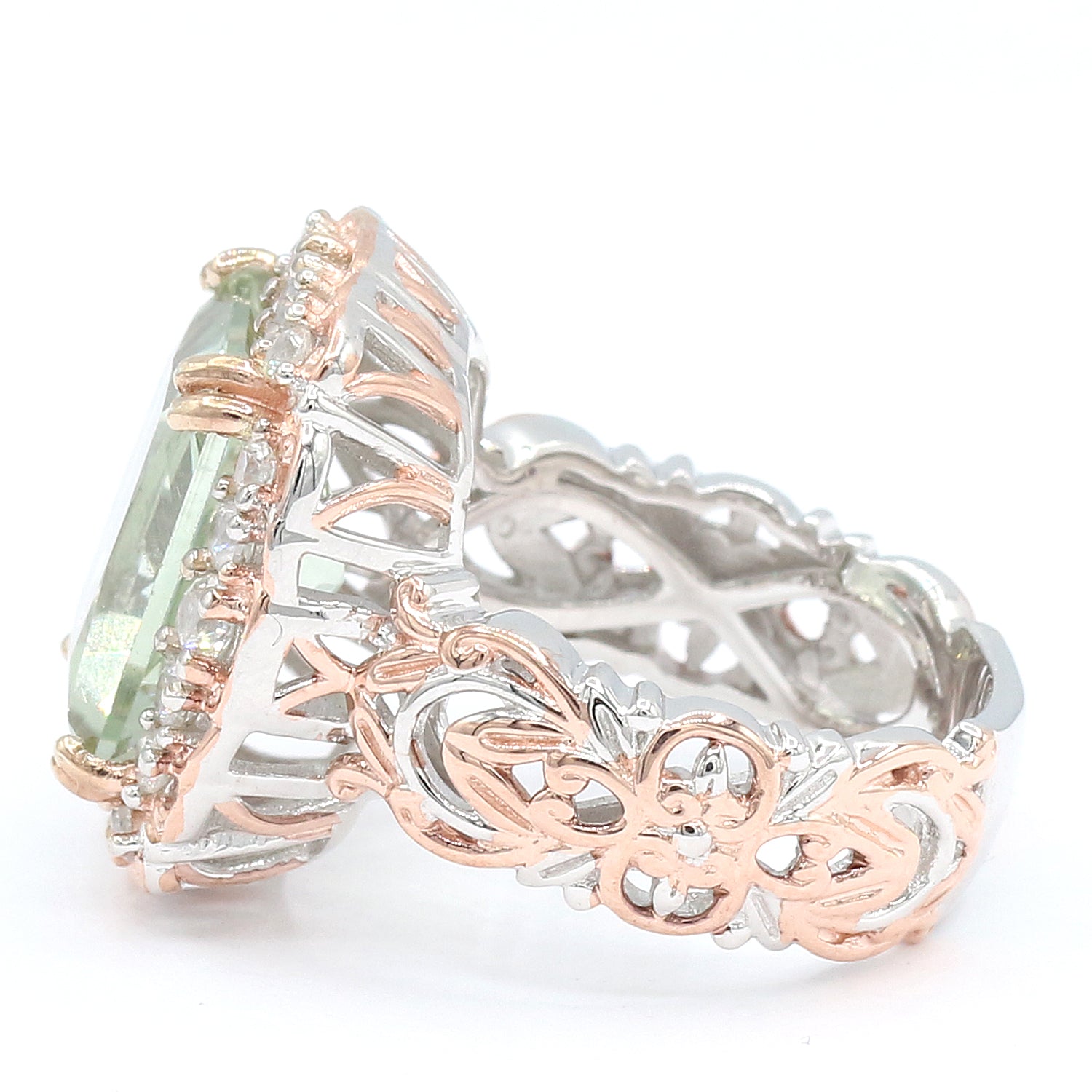 Gems en Vogue 7.08ctw Prasiolite & White Zircon Ring