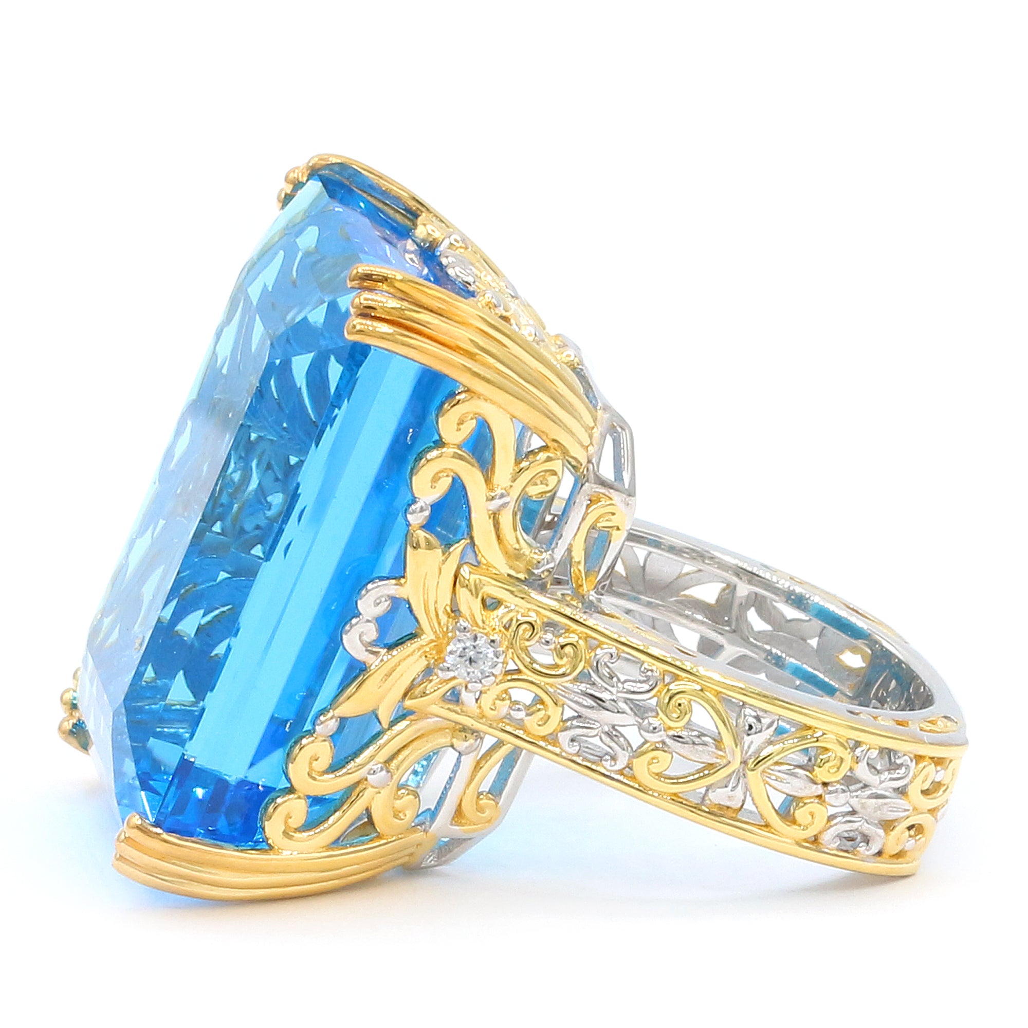 Couture Gems One-of-a-Kind 24K Palladium Silver 68.37ctw Kashmir Blue Topaz & White Zircon Honker Ring